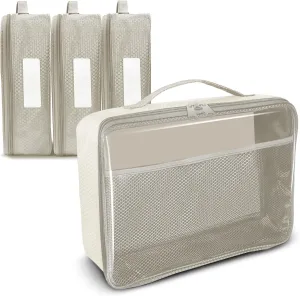 Toy Storage Bag, On the Go Toy Storage Organizer, Car Toy Organization Bags, Lego Travel Bag, Activity Bags for kids, Traveling Carrying Case, Storage Organizer (Large 4pc Beige Bags)