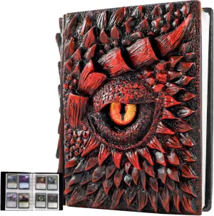 Trading Card Binder-3D Dragon Eye Embossed Fits 400 Cards Card Collector Album Holder,with 50 Removable Sleeves Toys Gifts for Boys Girls (Red)
