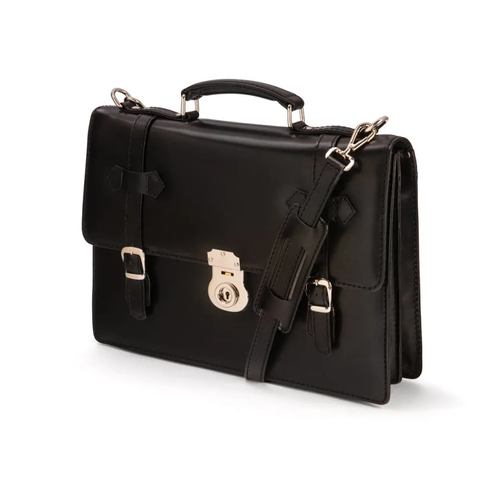 Traditional Vintage Leather Briefcase - Black