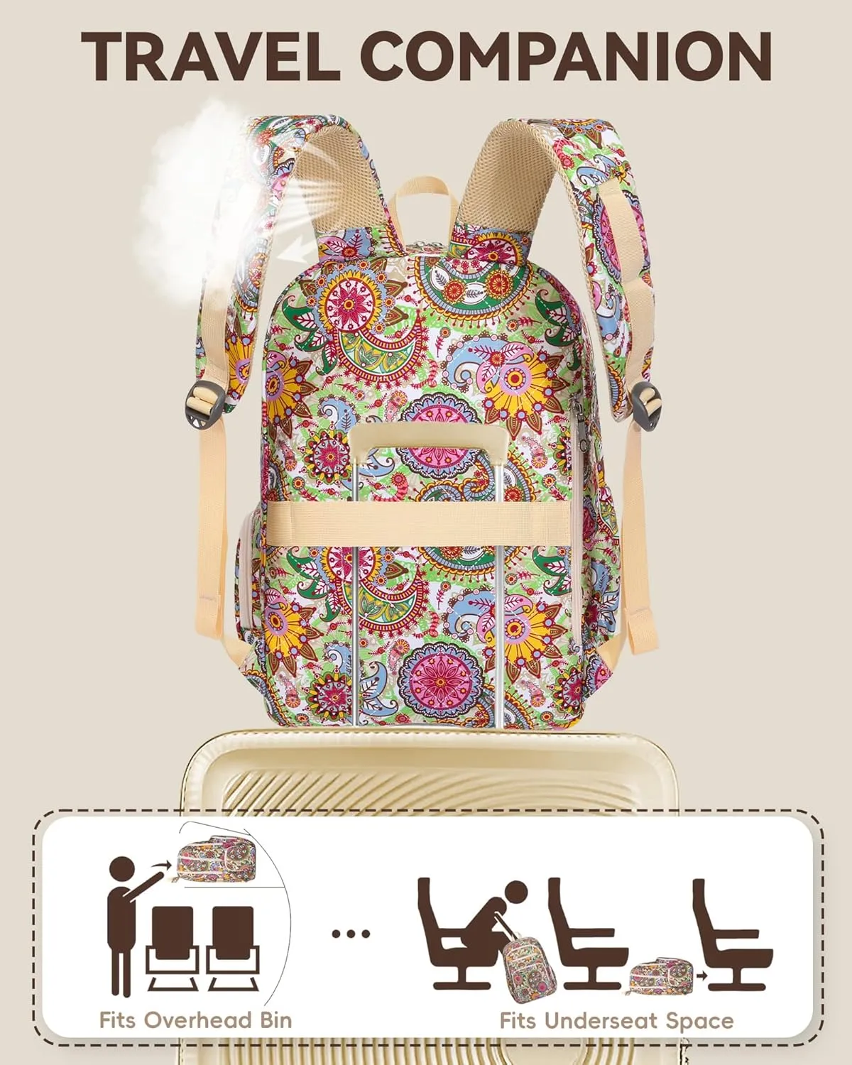 Travel Backpack for Women Large Overnight Weekender Bag Lightweight Casual Daypack College Campus Backpacks Fits 15.6 inch Laptop XL Carry On Back Pack Airline Approved Paisley Print Mochilas De Mujer