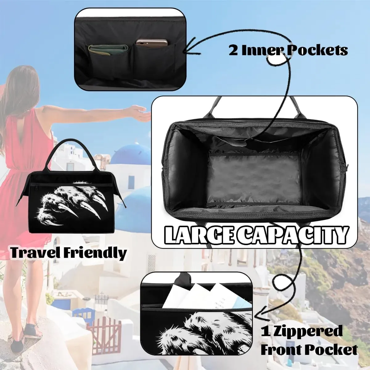 Travel Duffel Bag for Women, Animals Paw Print Weekender Overnight Bag Carry on Beach Swim Bags Dance Bag Airlines Approved Personal Item Travel Bag for Yoga, Sports, Hospital