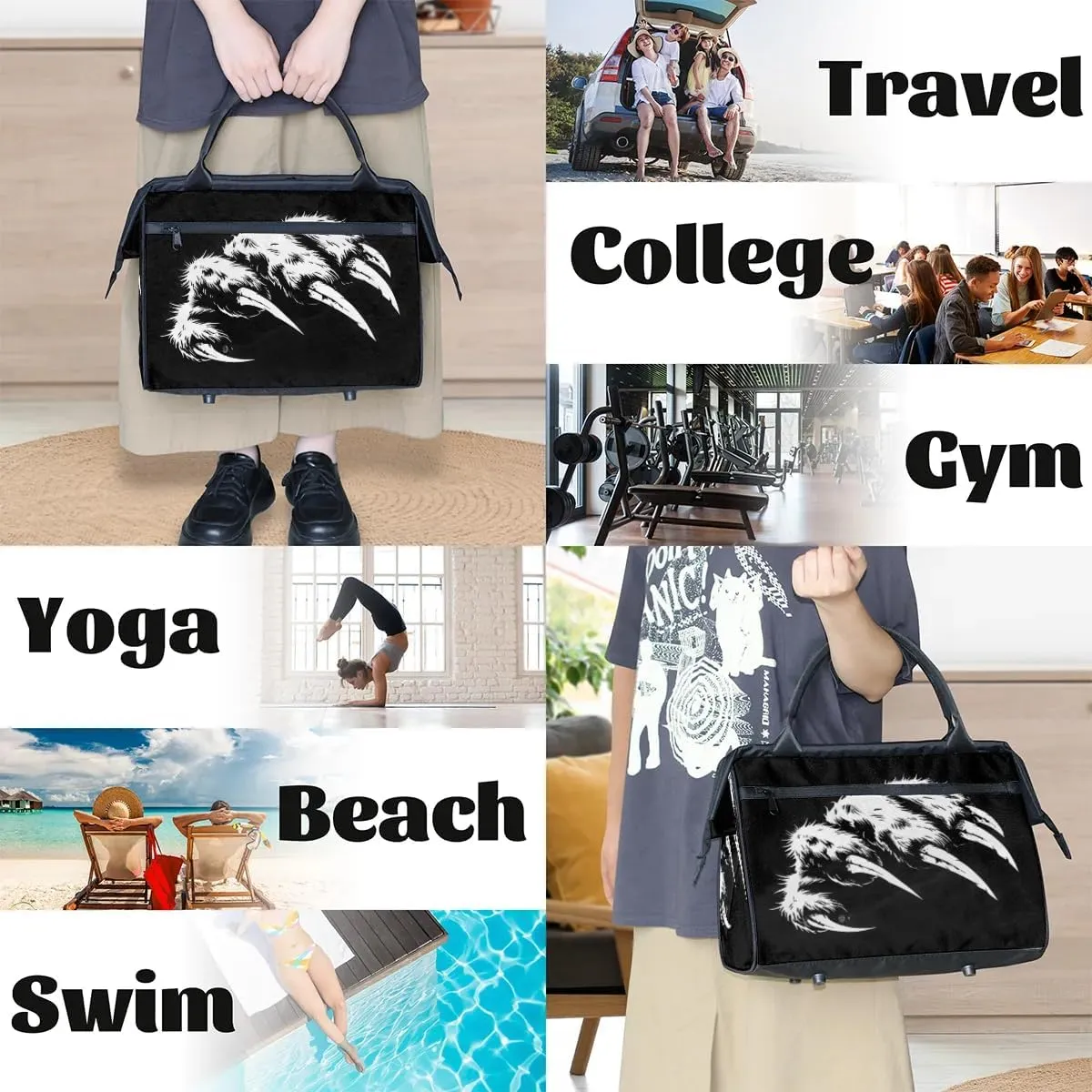 Travel Duffel Bag for Women, Animals Paw Print Weekender Overnight Bag Carry on Beach Swim Bags Dance Bag Airlines Approved Personal Item Travel Bag for Yoga, Sports, Hospital