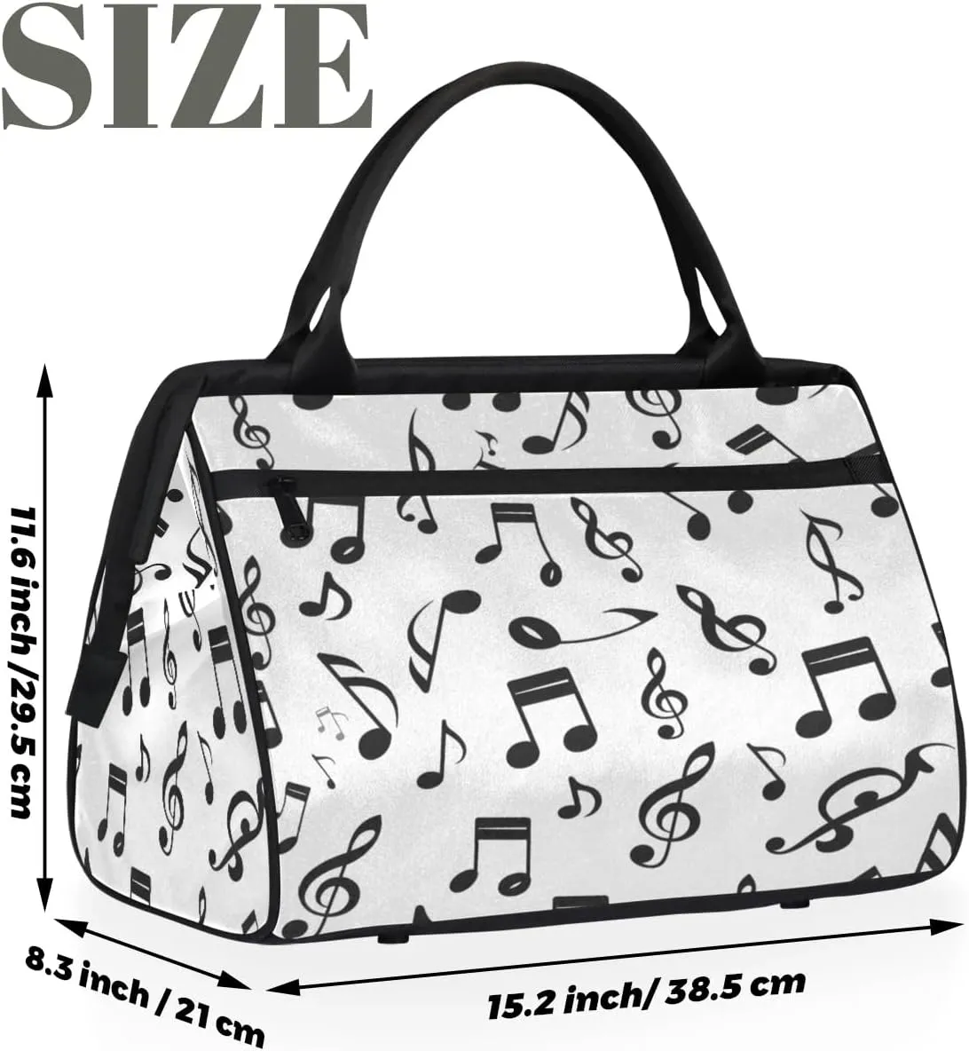 Travel Duffel Bag for Women, Musical Notes Prints Weekender Overnight Bag Carry on Beach Swim Bags Dance Bag Airlines Approved Personal Item Travel Bag for Yoga, Sports, Hospital