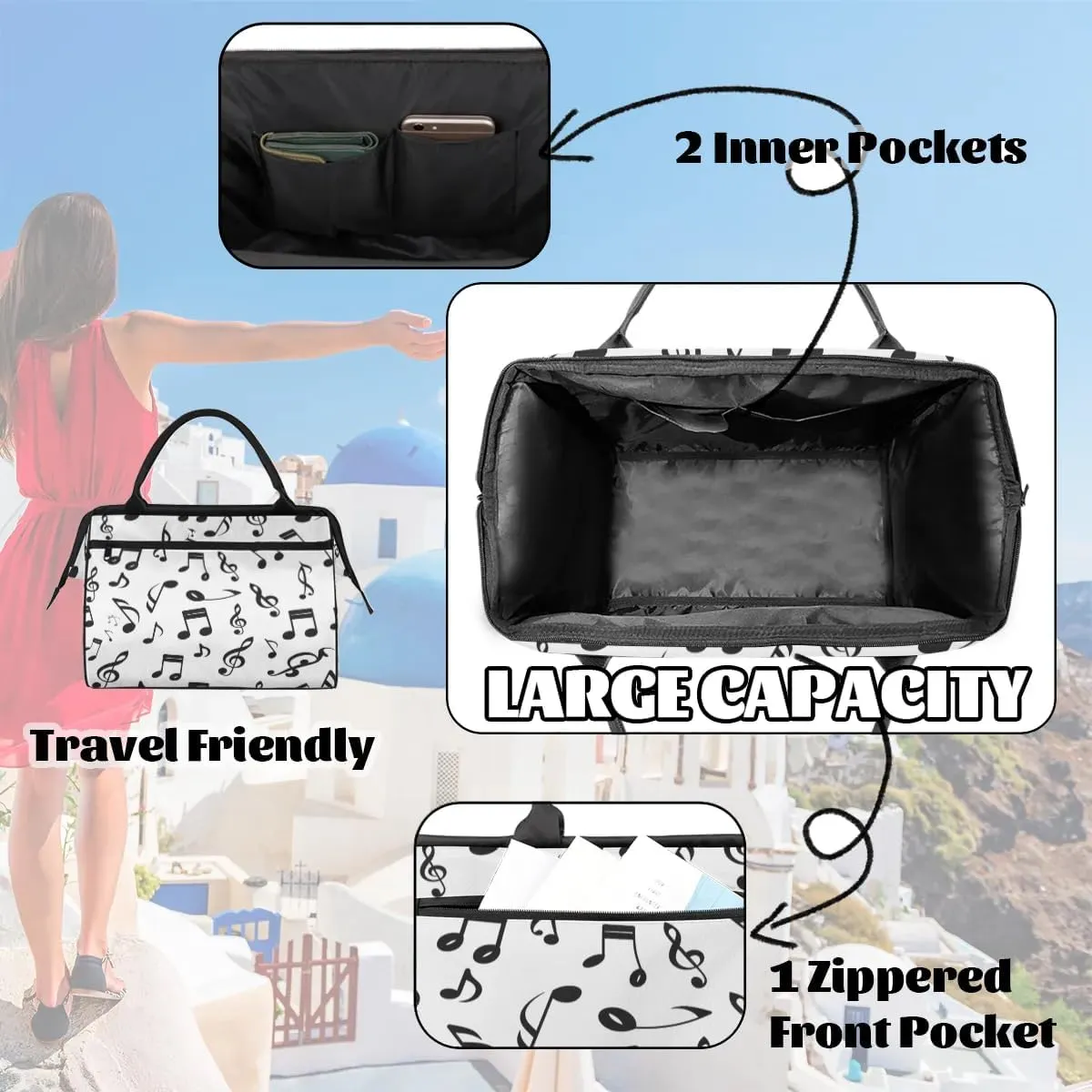 Travel Duffel Bag for Women, Musical Notes Prints Weekender Overnight Bag Carry on Beach Swim Bags Dance Bag Airlines Approved Personal Item Travel Bag for Yoga, Sports, Hospital