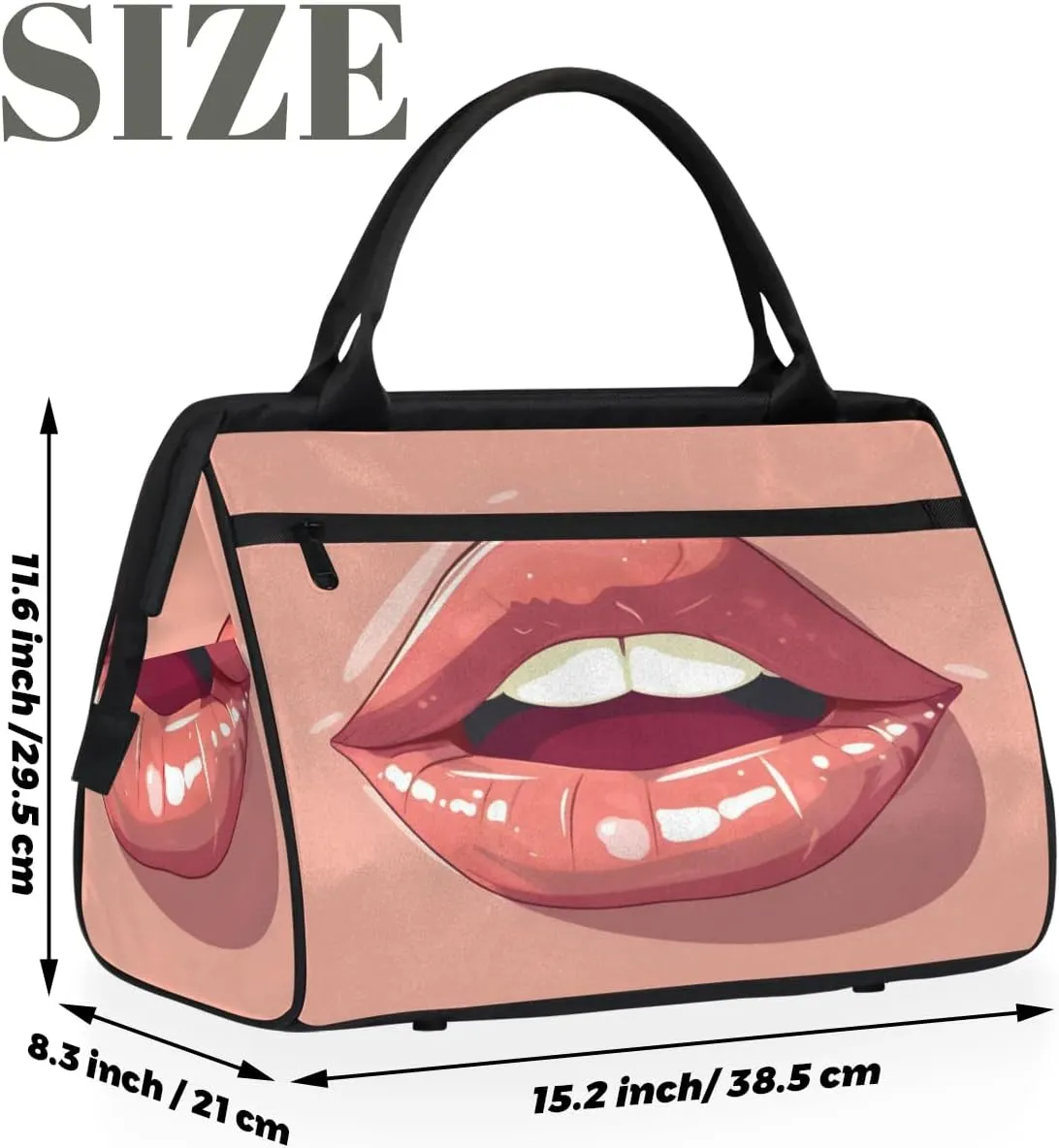 Travel Duffel Bag for Women, Pink Lips Weekender Overnight Bag Carry on Beach Swim Bags Dance Bag Airlines Approved Personal Item Travel Bag for Yoga, Sports, Hospital