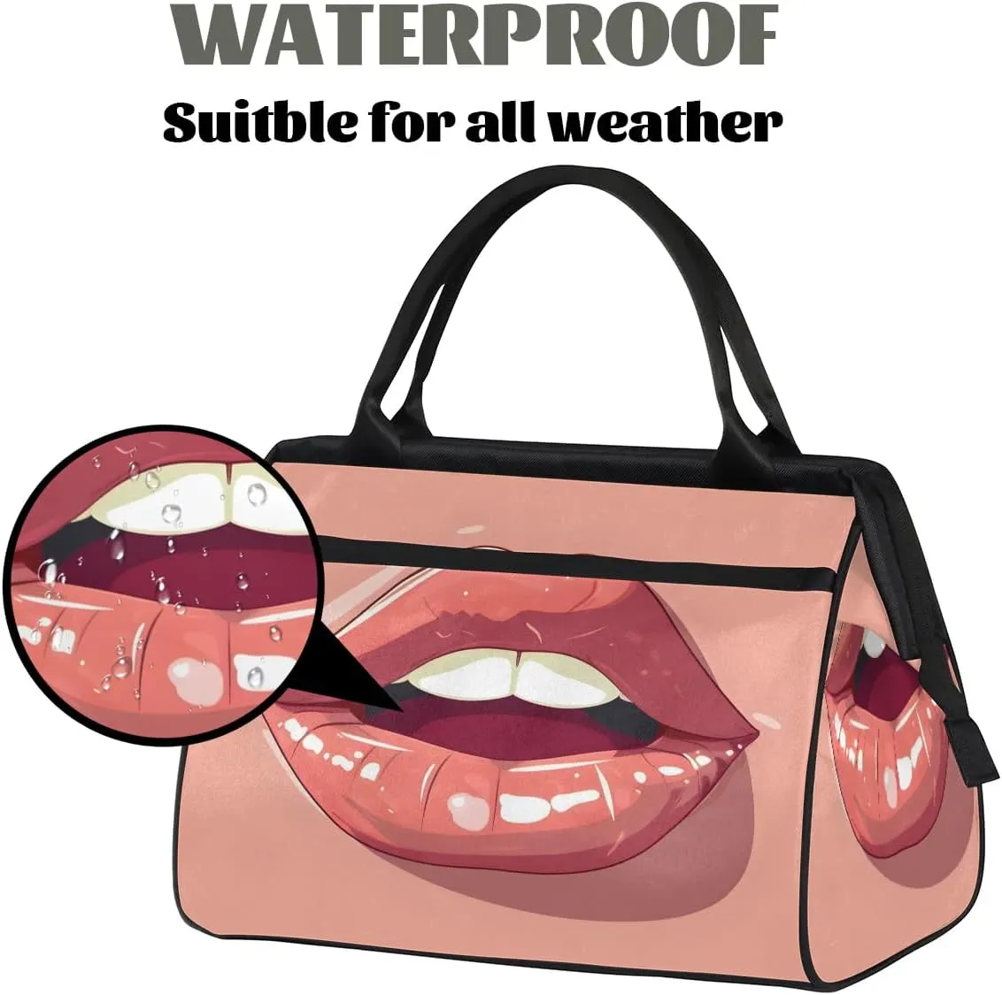 Travel Duffel Bag for Women, Pink Lips Weekender Overnight Bag Carry on Beach Swim Bags Dance Bag Airlines Approved Personal Item Travel Bag for Yoga, Sports, Hospital