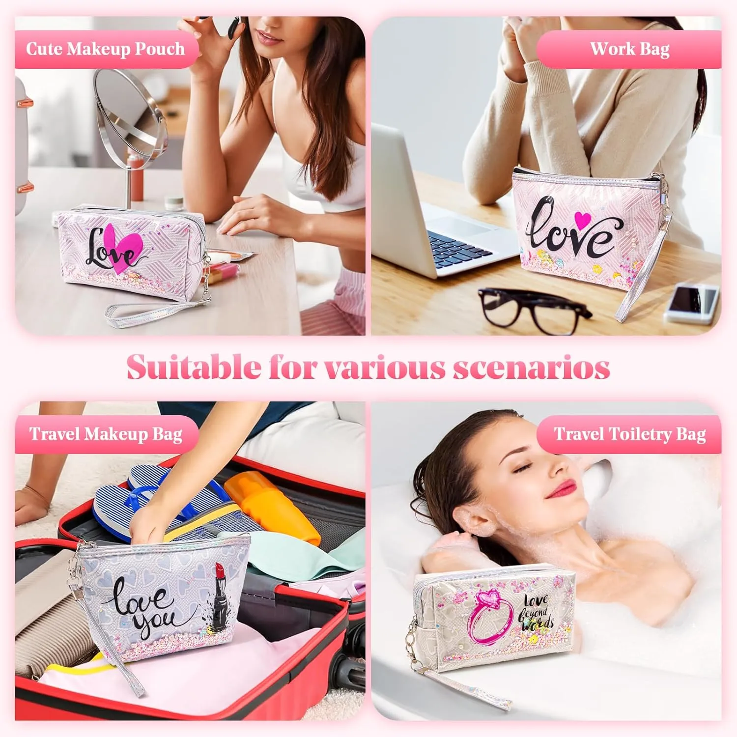 Travel Makeup Bag,Portable Cosmetic Bag, Large Capacity Travel Cosmetic Case Organizer, For Women Toiletry Bag With Zipper And Handle AB3 2 PACK