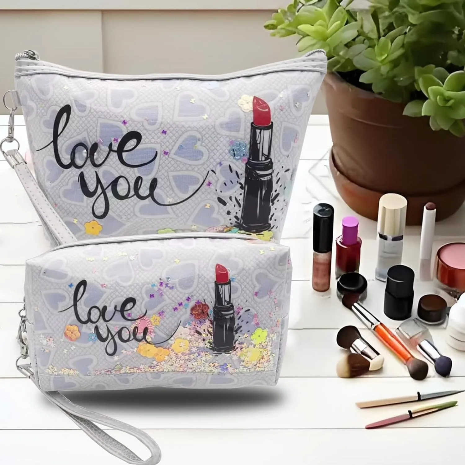 Travel Makeup Bag,Portable Cosmetic Bag, Large Capacity Travel Cosmetic Case Organizer, For Women Toiletry Bag With Zipper And Handle AB3 2 PACK