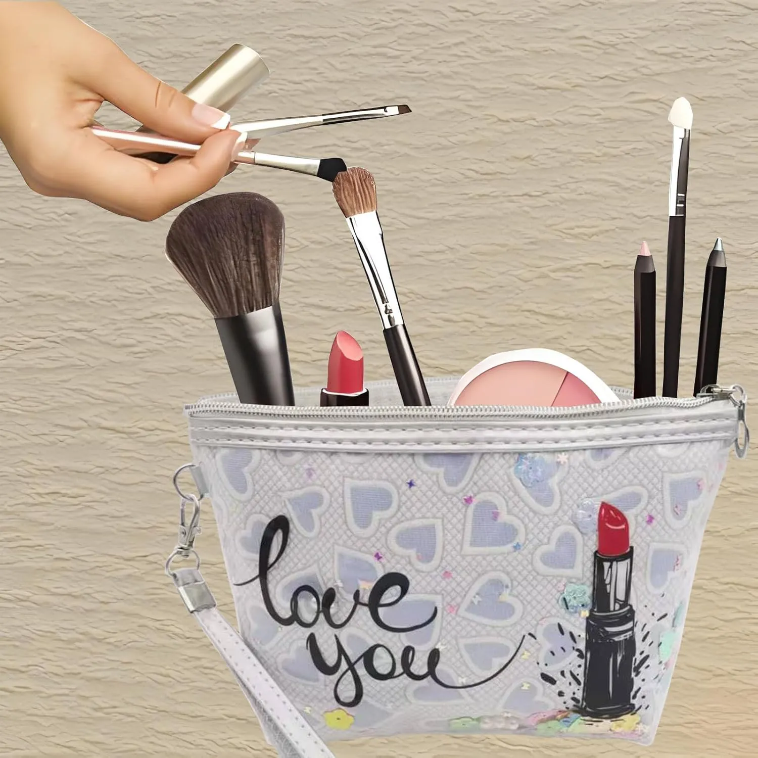 Travel Makeup Bag,Portable Cosmetic Bag, Large Capacity Travel Cosmetic Case Organizer, For Women Toiletry Bag With Zipper And Handle AB3 2 PACK