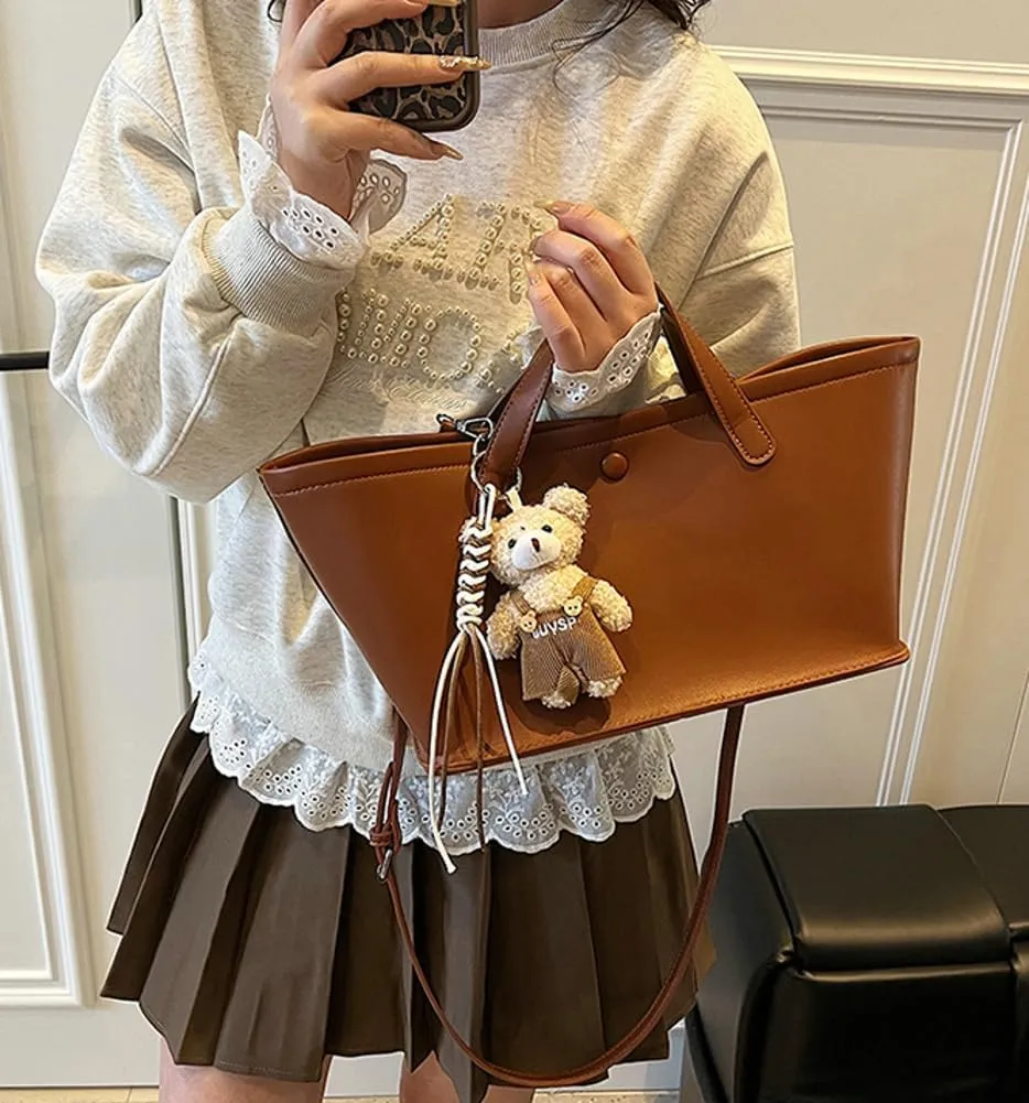 Trendy Tote Bag for Women Retro Casual Shoulder Bags PU Leather Work Handbags Satchel with Removeable Strap 2025