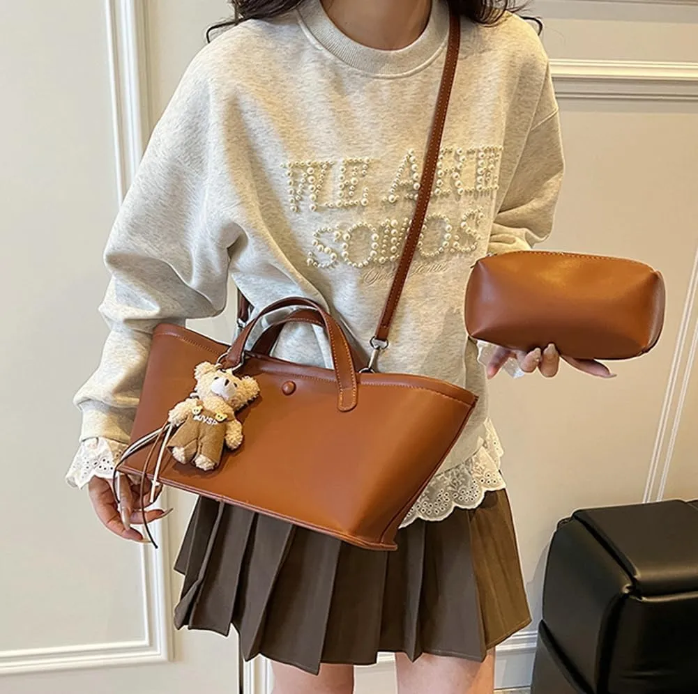 Trendy Tote Bag for Women Retro Casual Shoulder Bags PU Leather Work Handbags Satchel with Removeable Strap 2025