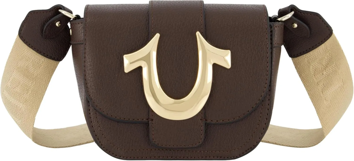 True Religion Women's Crossbody Bag, Mini Flap Adjustable Shoulder Handbag with Horseshoe Logo
