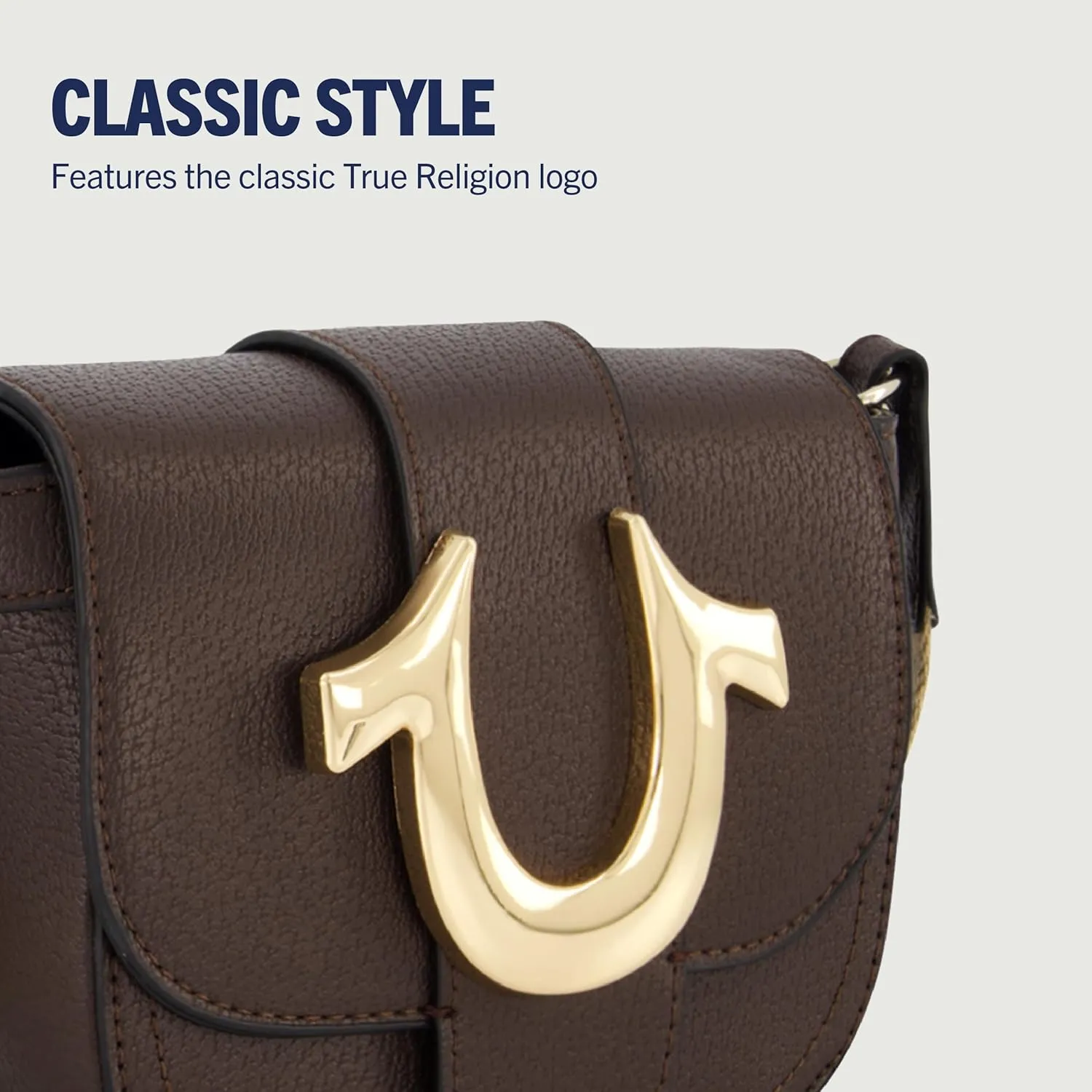 True Religion Women's Crossbody Bag, Mini Flap Adjustable Shoulder Handbag with Horseshoe Logo
