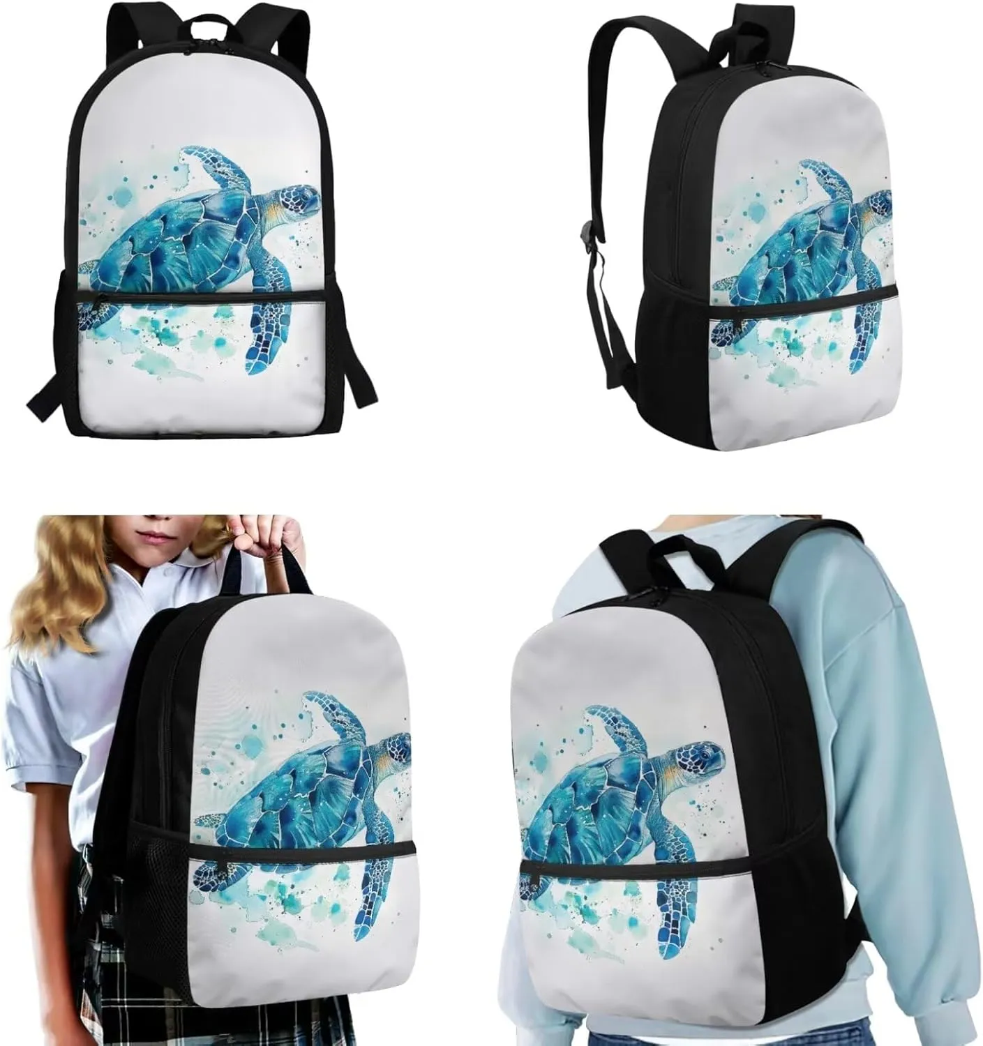 Turtle Middle School Backpack for Boys with Lunch Box Pencil Case 10-12 Kids Large School Bag Students Hiking Camping Bookbags Traveling Duffel Bag Laptop Backpacks