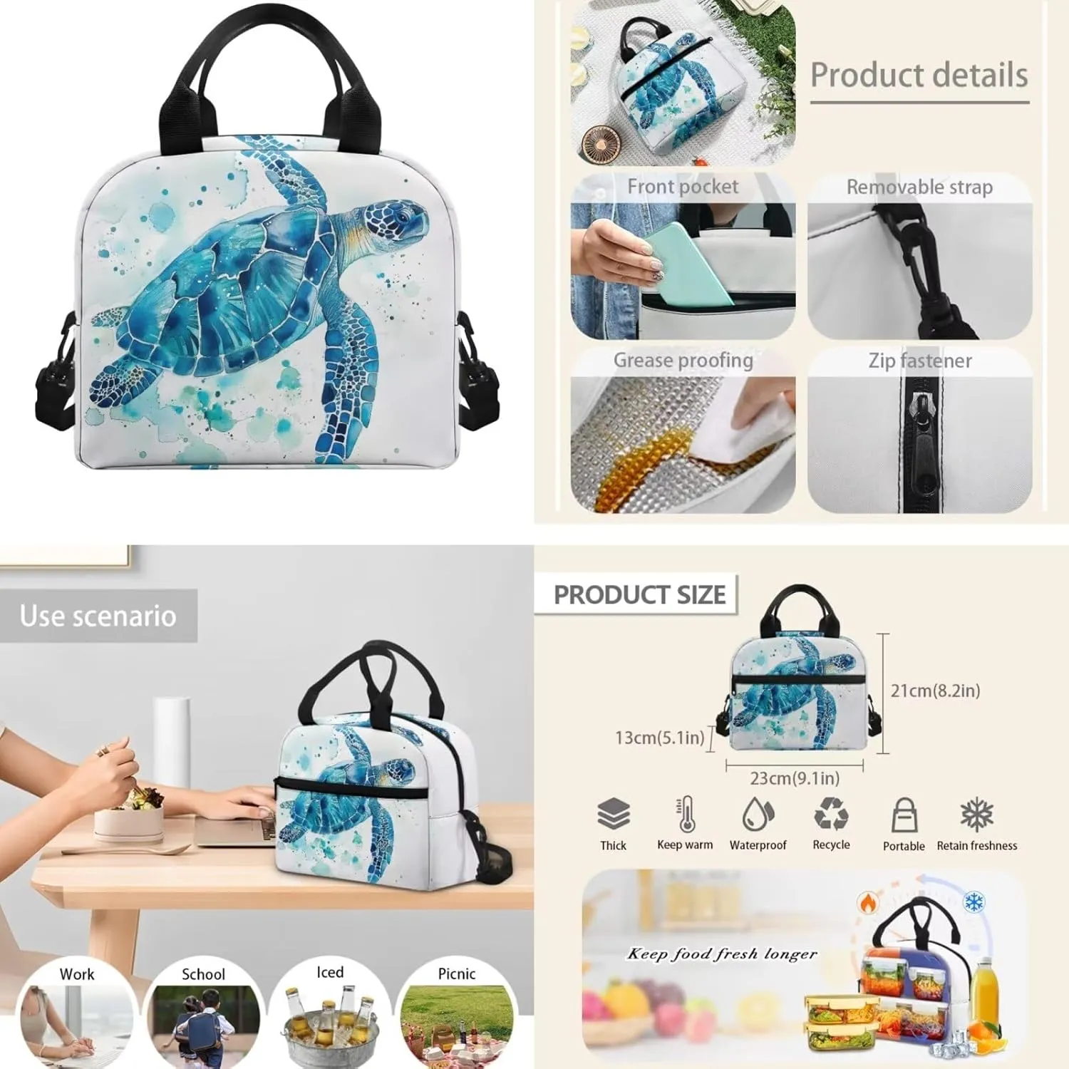 Turtle Middle School Backpack for Boys with Lunch Box Pencil Case 10-12 Kids Large School Bag Students Hiking Camping Bookbags Traveling Duffel Bag Laptop Backpacks