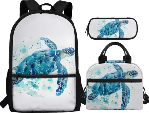 Turtle Middle School Backpack for Boys with Lunch Box Pencil Case 10-12 Kids Large School Bag Students Hiking Camping Bookbags Traveling Duffel Bag Laptop Backpacks