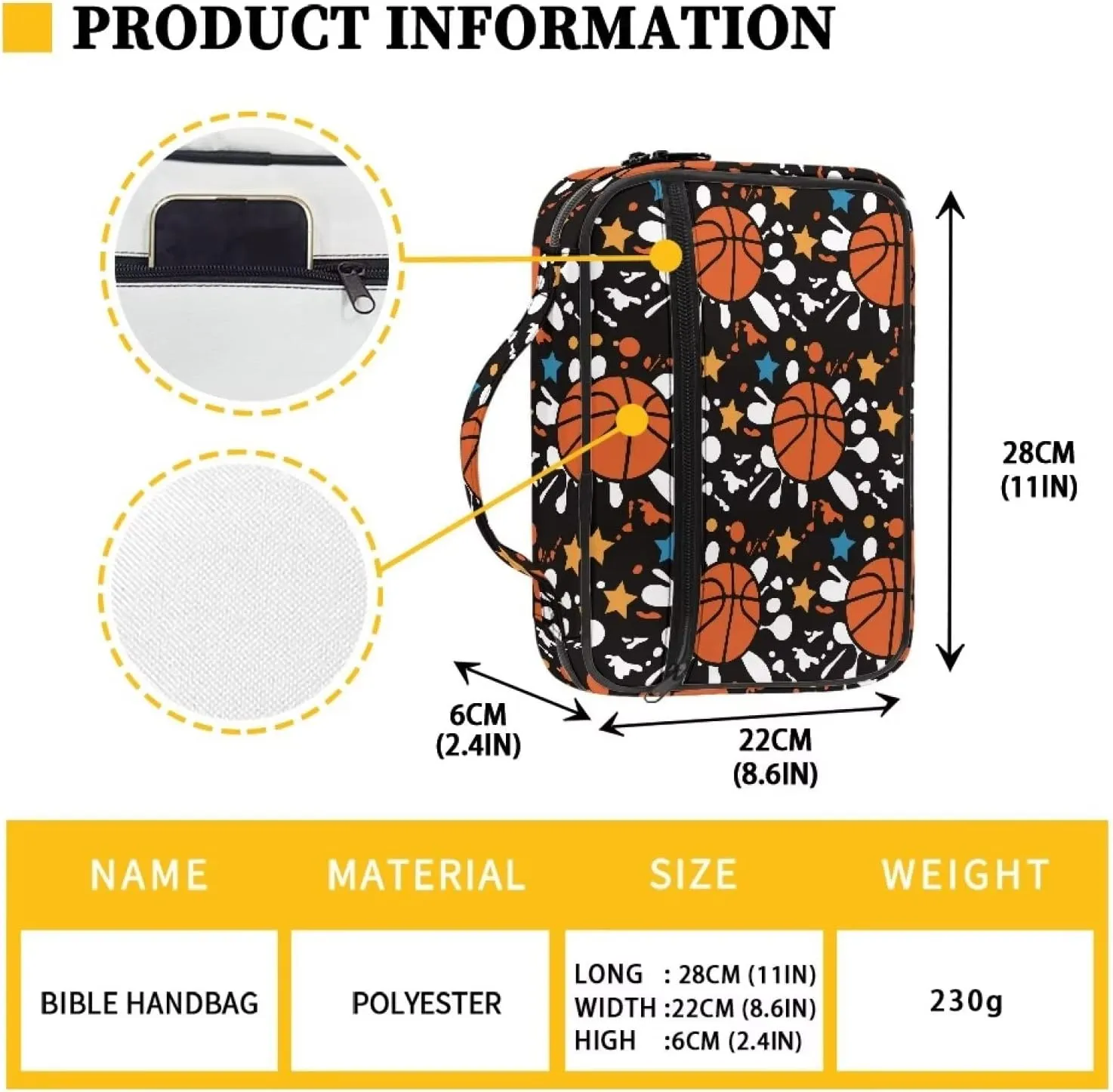 Uasibuni Basketball Star Bible Covers for Women Men Fashion Bible Bag Scripture Case Church Bag Bible Protective Bible Case for Pray Church Personalized Custom Handbag for Pens Cards Kids Gifts