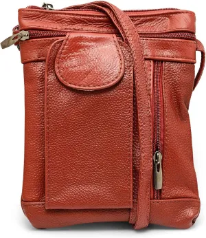 Unisex Super Soft Leather Crossbody Bag with 5 Compartments a Phone Pocket and Carrying Strap