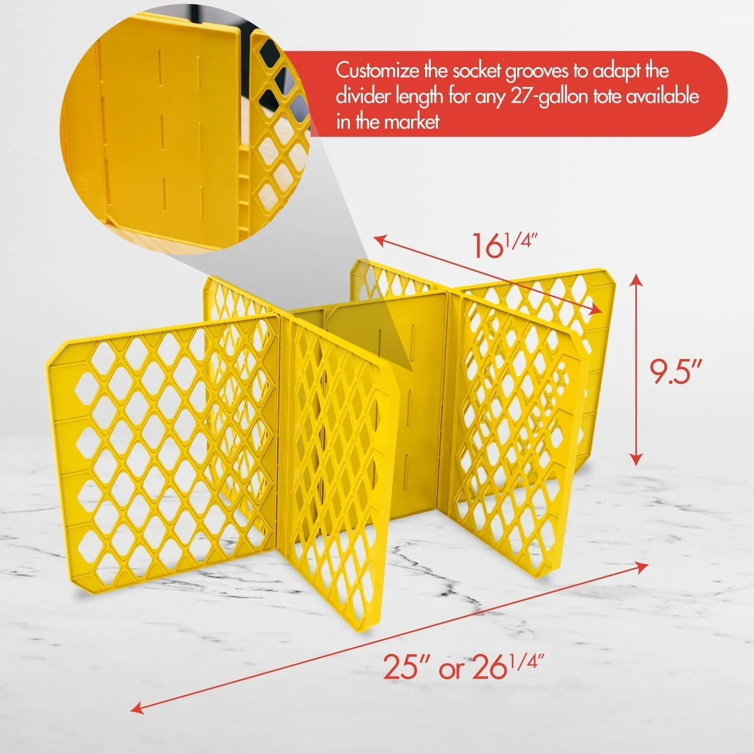 Universal 27-gallon Tough Storage Tote Divider, 6-slot Strong Box Divider for Storage Containers, Durable Stationery Organizer for Large Tools and Seasonal Items (Pack of 8)