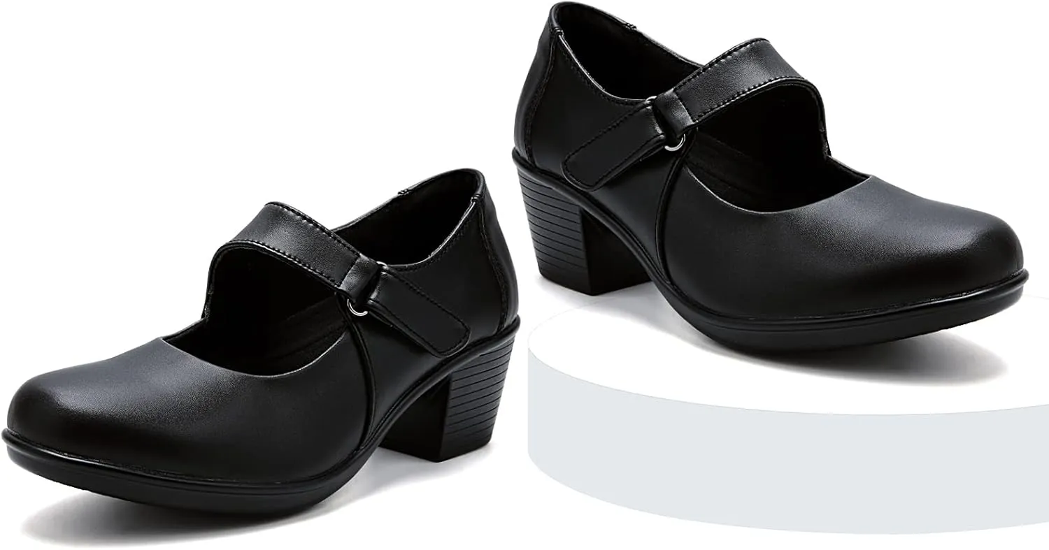 UZB Mary Jane Shoes Women Pumps Leather Heels Casual Work Dress Shoes
