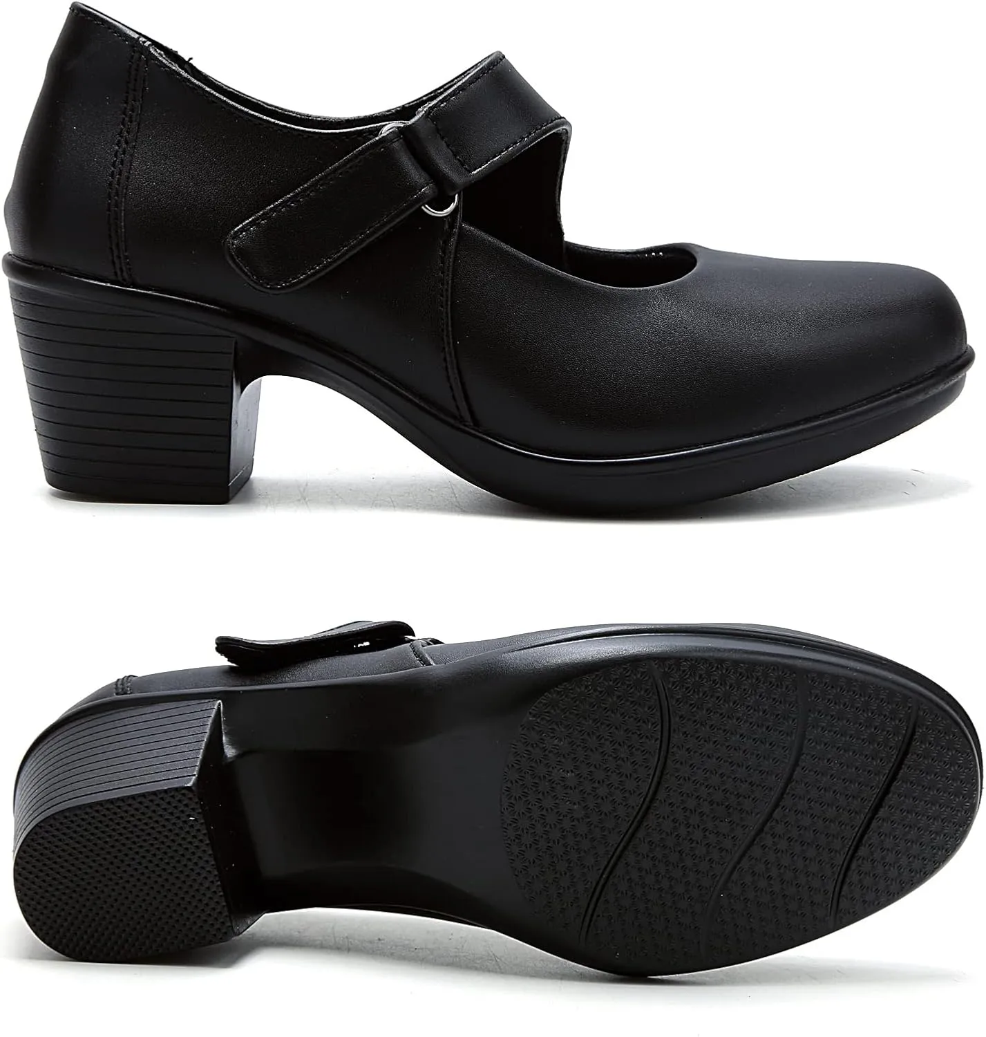 UZB Mary Jane Shoes Women Pumps Leather Heels Casual Work Dress Shoes