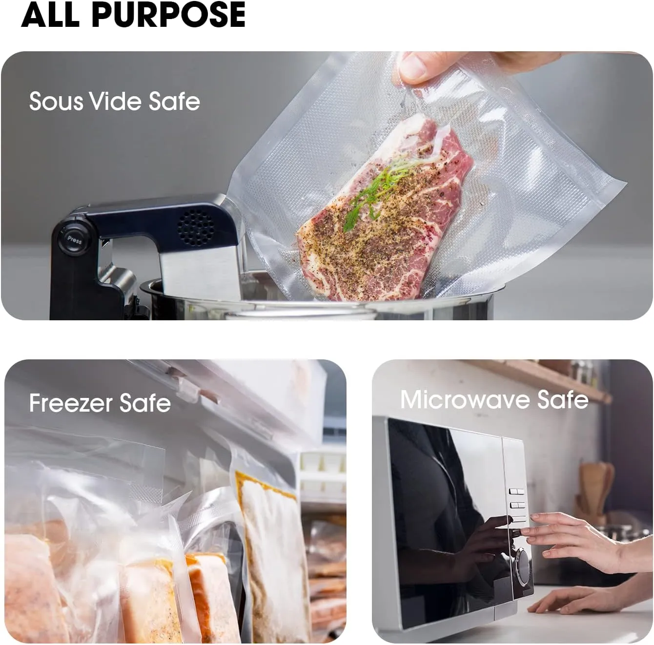 Vacuum Sealer Roll (8” x 75’ and 11” x 75’) Keeper with Cutter - Premium Seal Bags for Food Saver, Ideal for Meal Prep, Sous Vide, and Storage, Vesta Precision