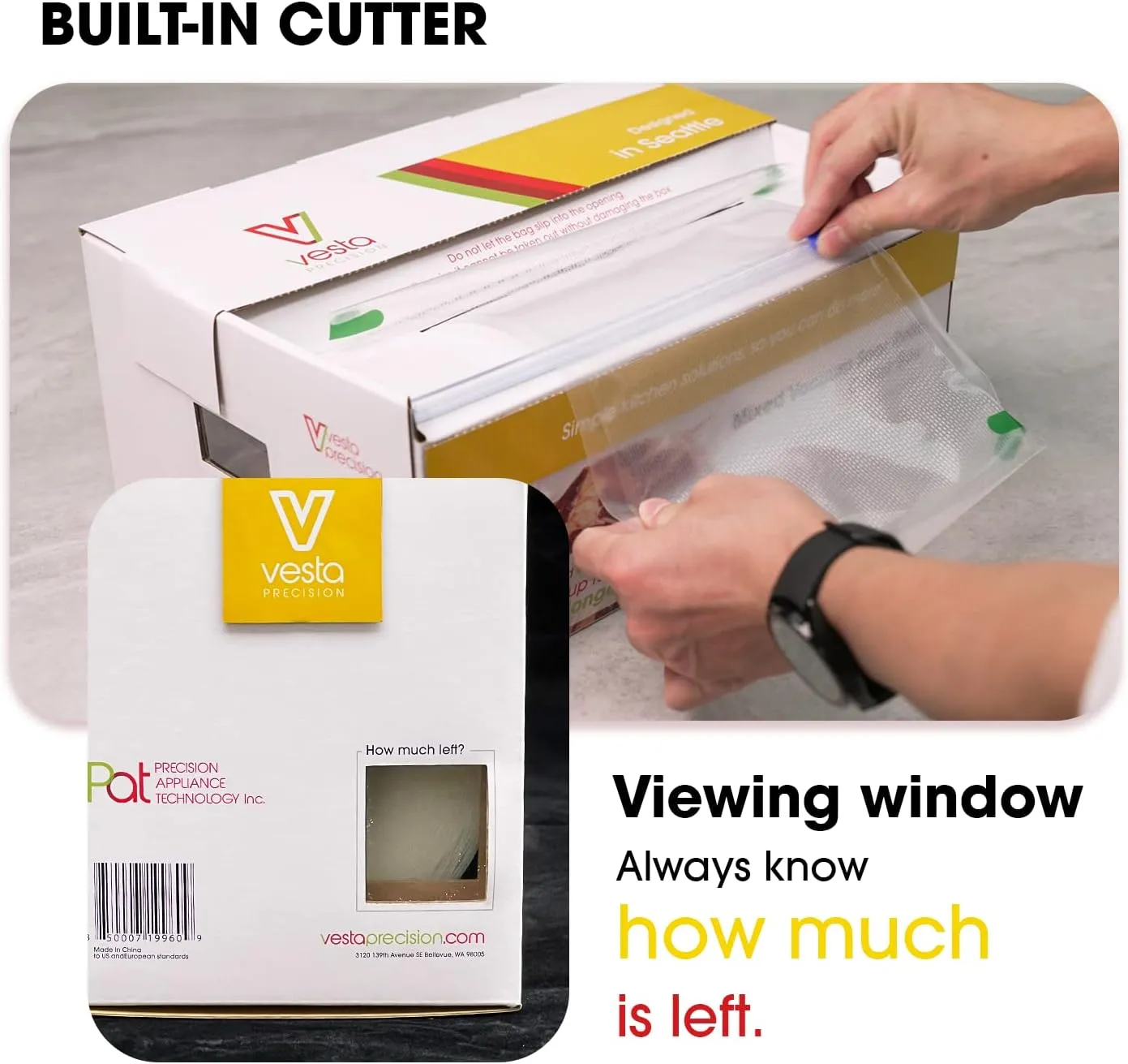 Vacuum Sealer Roll (8” x 75’ and 11” x 75’) Keeper with Cutter - Premium Seal Bags for Food Saver, Ideal for Meal Prep, Sous Vide, and Storage, Vesta Precision