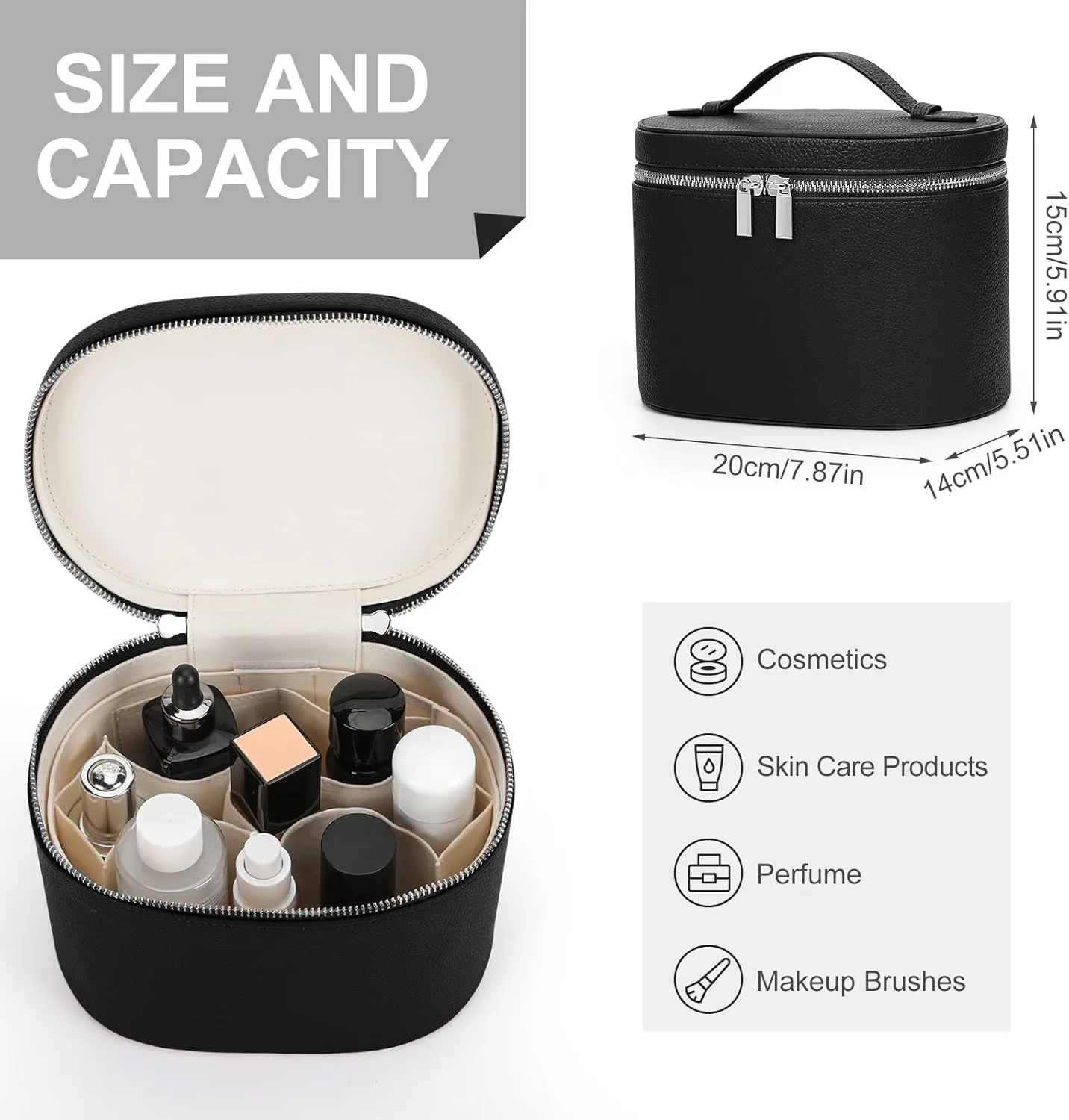 Vanity Case with Dividers Makeup Bag Travel Toiletry Bag for Women Portable Cosmetic Bag Vanity Makeup Case