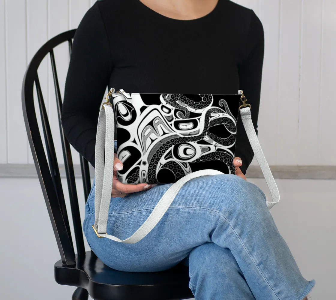 Vegan Leather Crossbody Purse - Haida Octopus (black)
