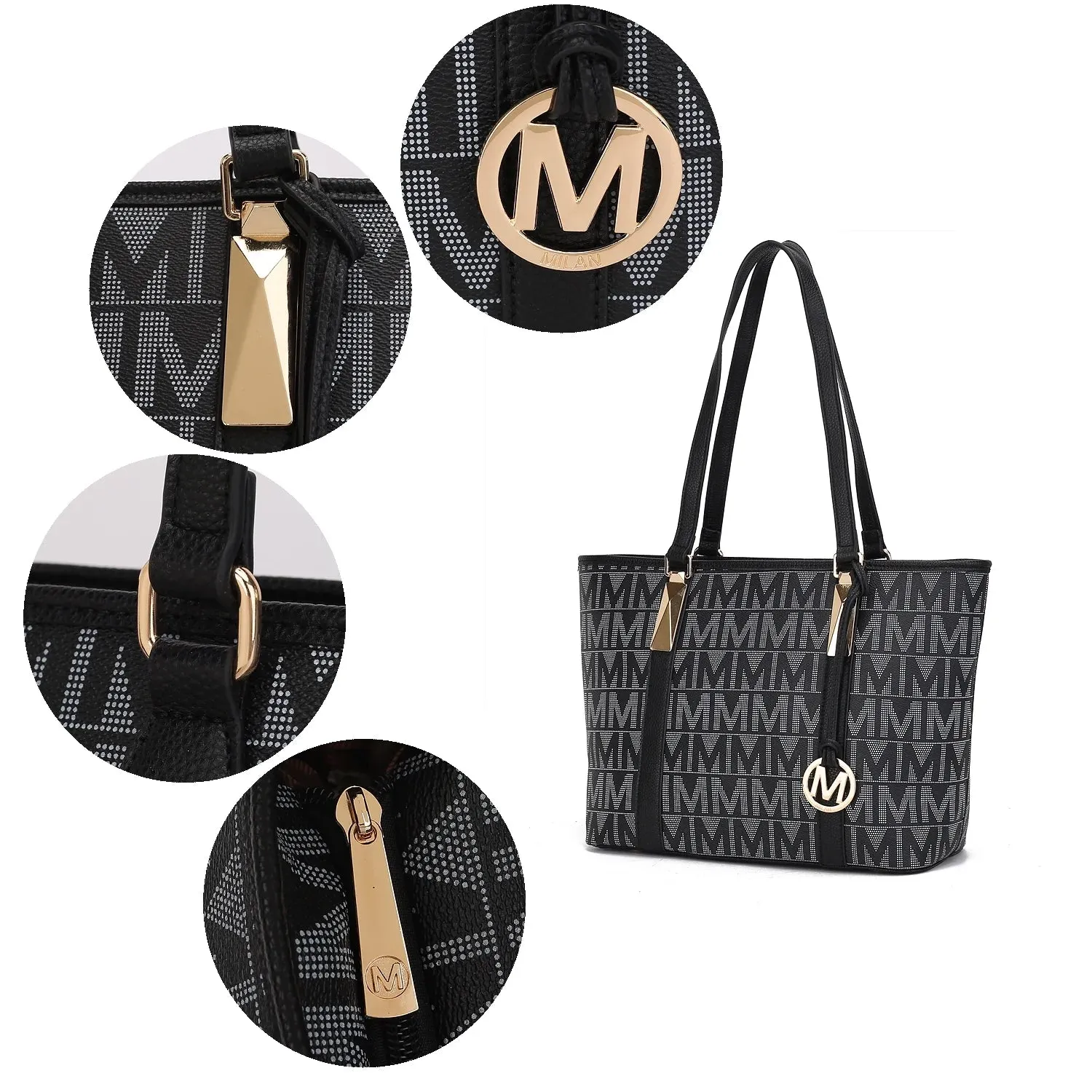 Vegan Leather Women'S Tote Bag, Small Tote Handbag, Pouch Purse & Wristlet Wallet Bag 4 Pcs Set by Mia K - Camel