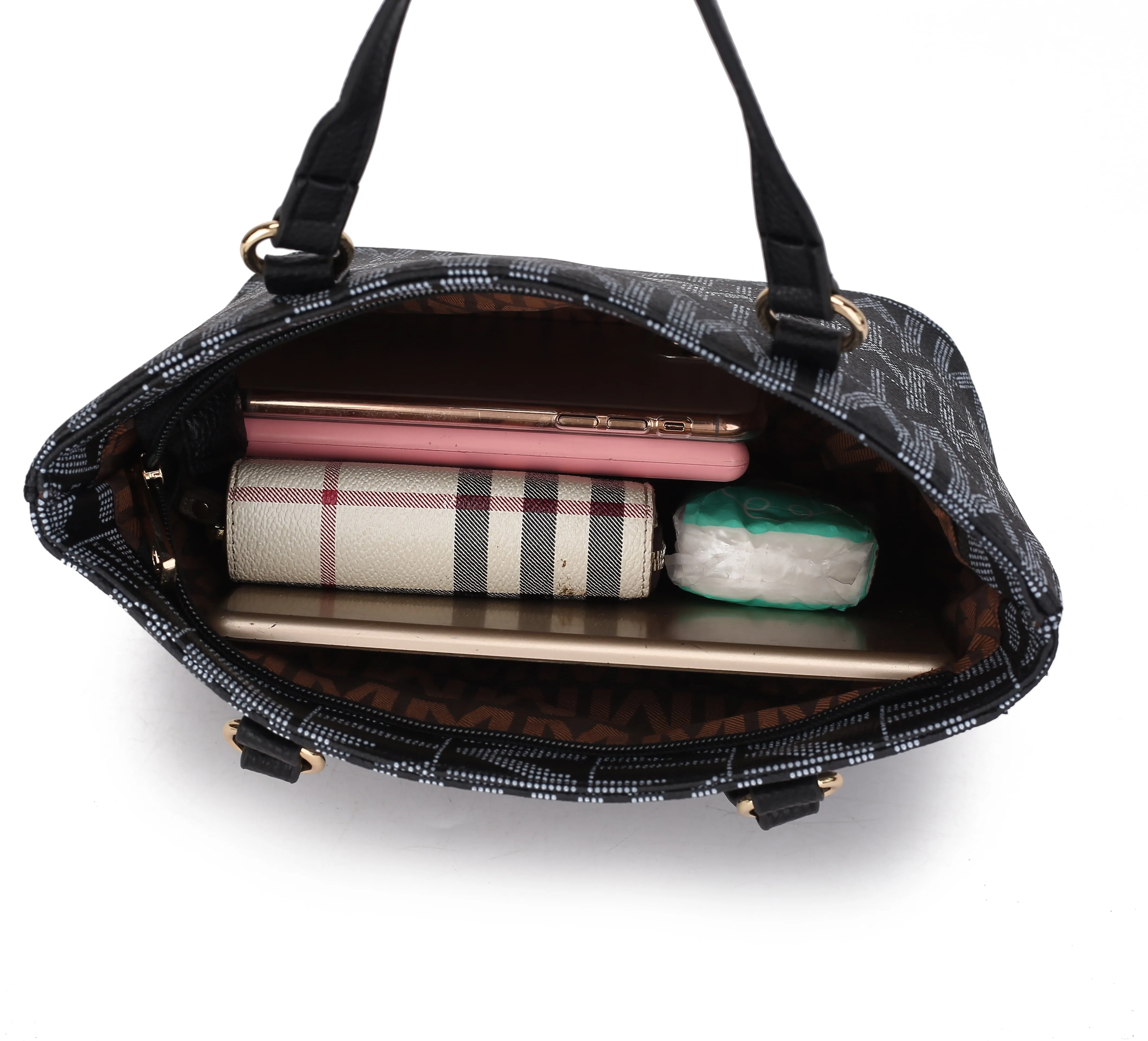 Vegan Leather Women'S Tote Bag, Small Tote Handbag, Pouch Purse & Wristlet Wallet Bag 4 Pcs Set by Mia K - Camel