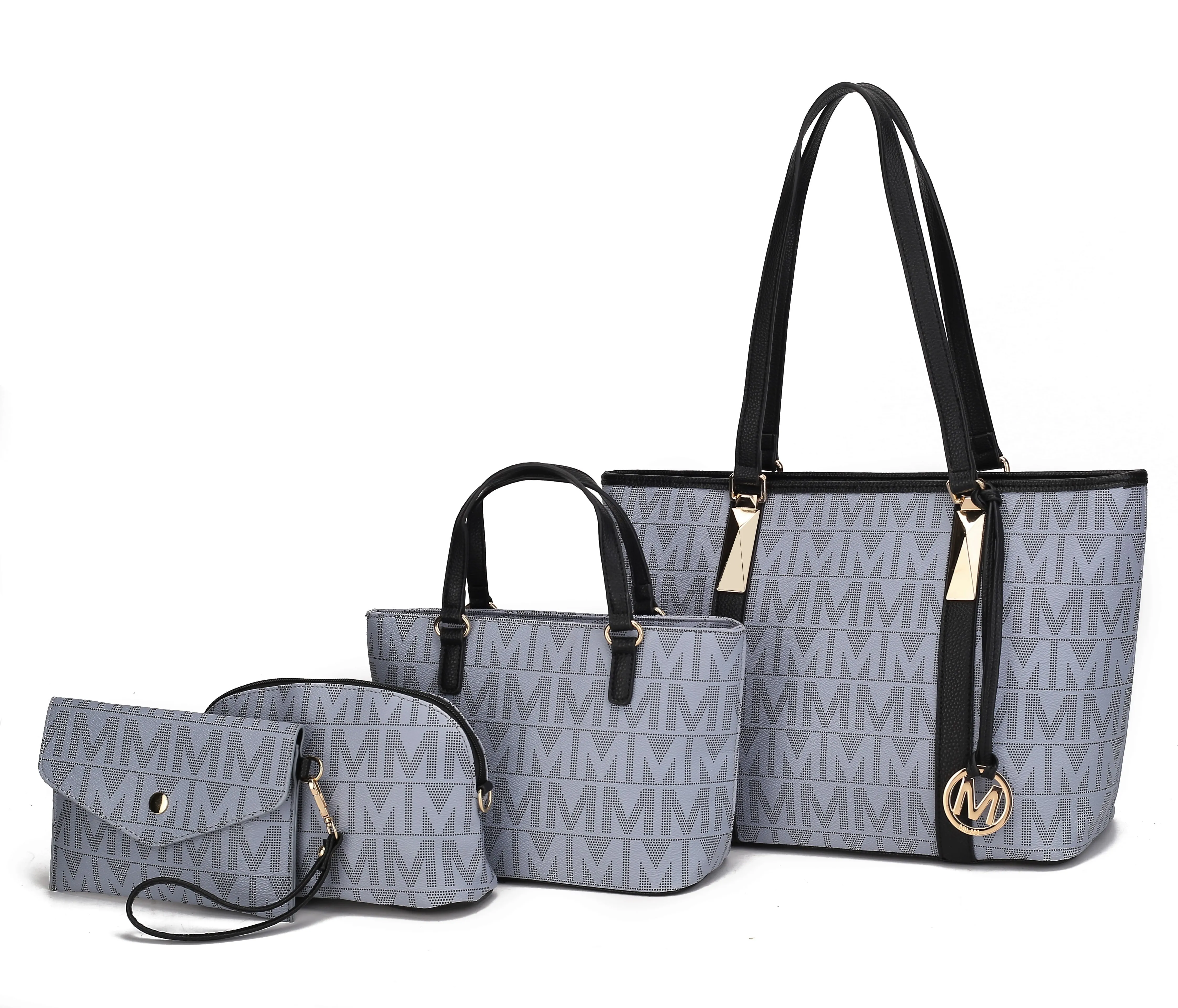 Vegan Leather Women'S Tote Bag, Small Tote Handbag, Pouch Purse & Wristlet Wallet Bag 4 Pcs Set by Mia K - Camel