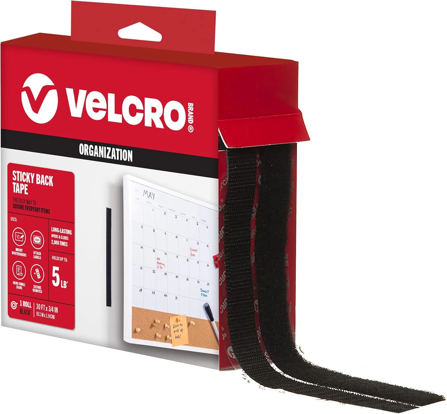 VELCRO Brand – 30 ft Sticky Back Hook and Loop Fasteners – Peel and Stick Permanent Adhesive Tape Keeps Classrooms, Home, and Offices Organized – Cut-to-Length Roll | 3/4 in Wide | Black, (91137)