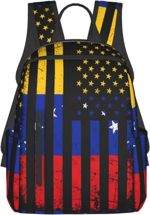 Venezuela American Flag Venezuelan Roots Casual Laptop Backpack Travel Rucksack Sports Daypack Adjustable Strap Bags with Multi-Pockets for Working Running Camping