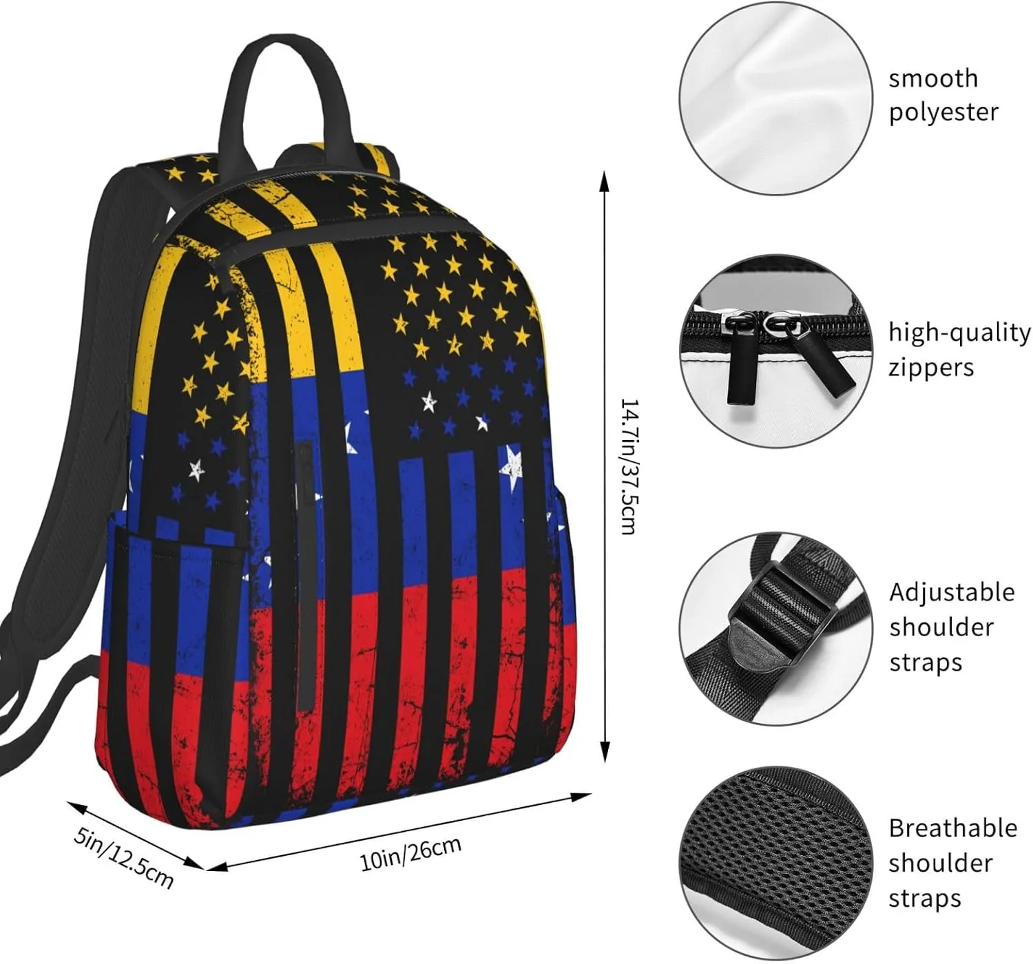 Venezuela American Flag Venezuelan Roots Casual Laptop Backpack Travel Rucksack Sports Daypack Adjustable Strap Bags with Multi-Pockets for Working Running Camping