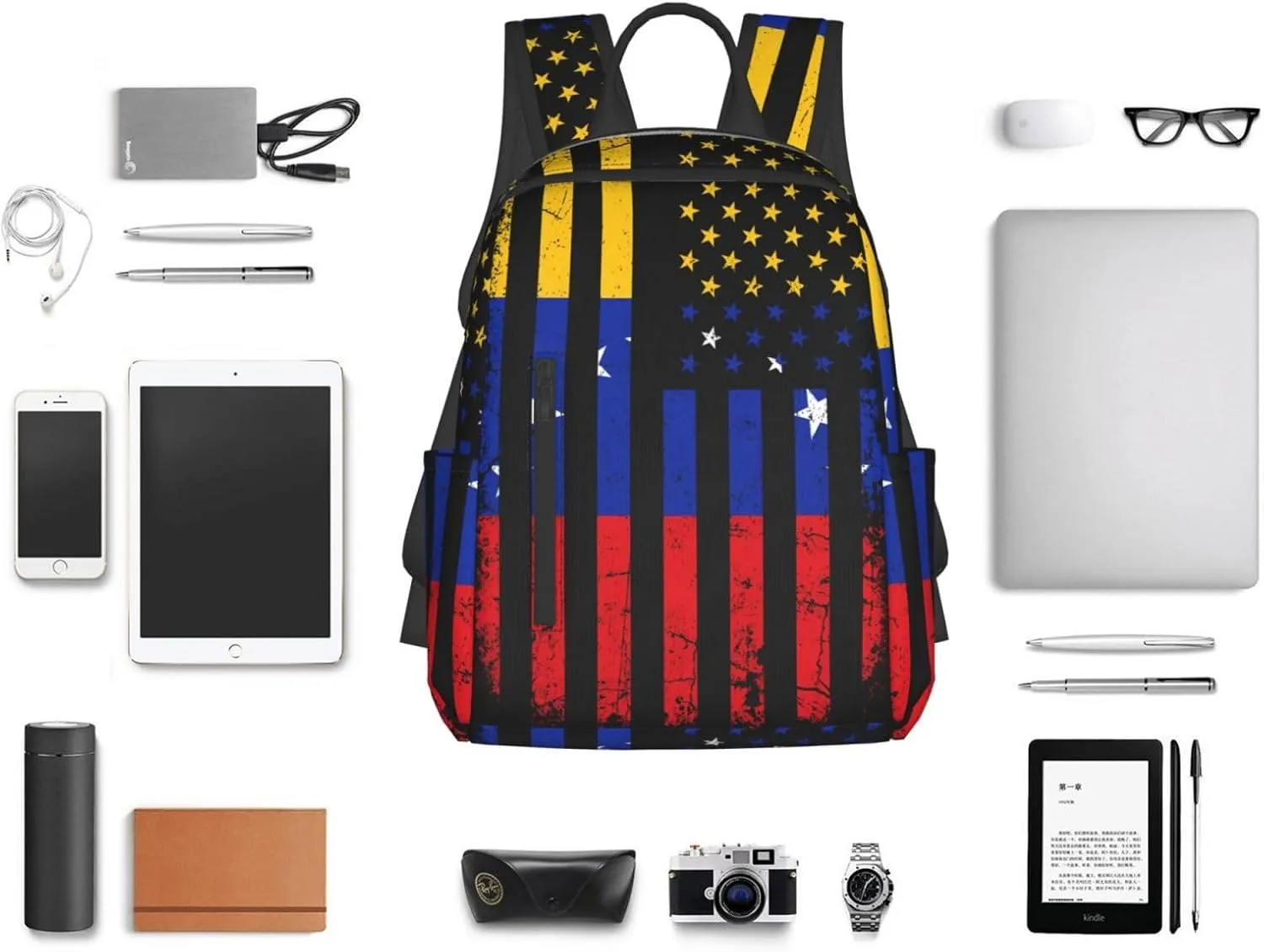 Venezuela American Flag Venezuelan Roots Casual Laptop Backpack Travel Rucksack Sports Daypack Adjustable Strap Bags with Multi-Pockets for Working Running Camping
