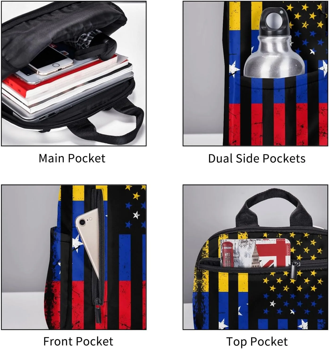 Venezuela American Flag Venezuelan Roots Casual Laptop Backpack Travel Rucksack Sports Daypack Adjustable Strap Bags with Multi-Pockets for Working Running Camping