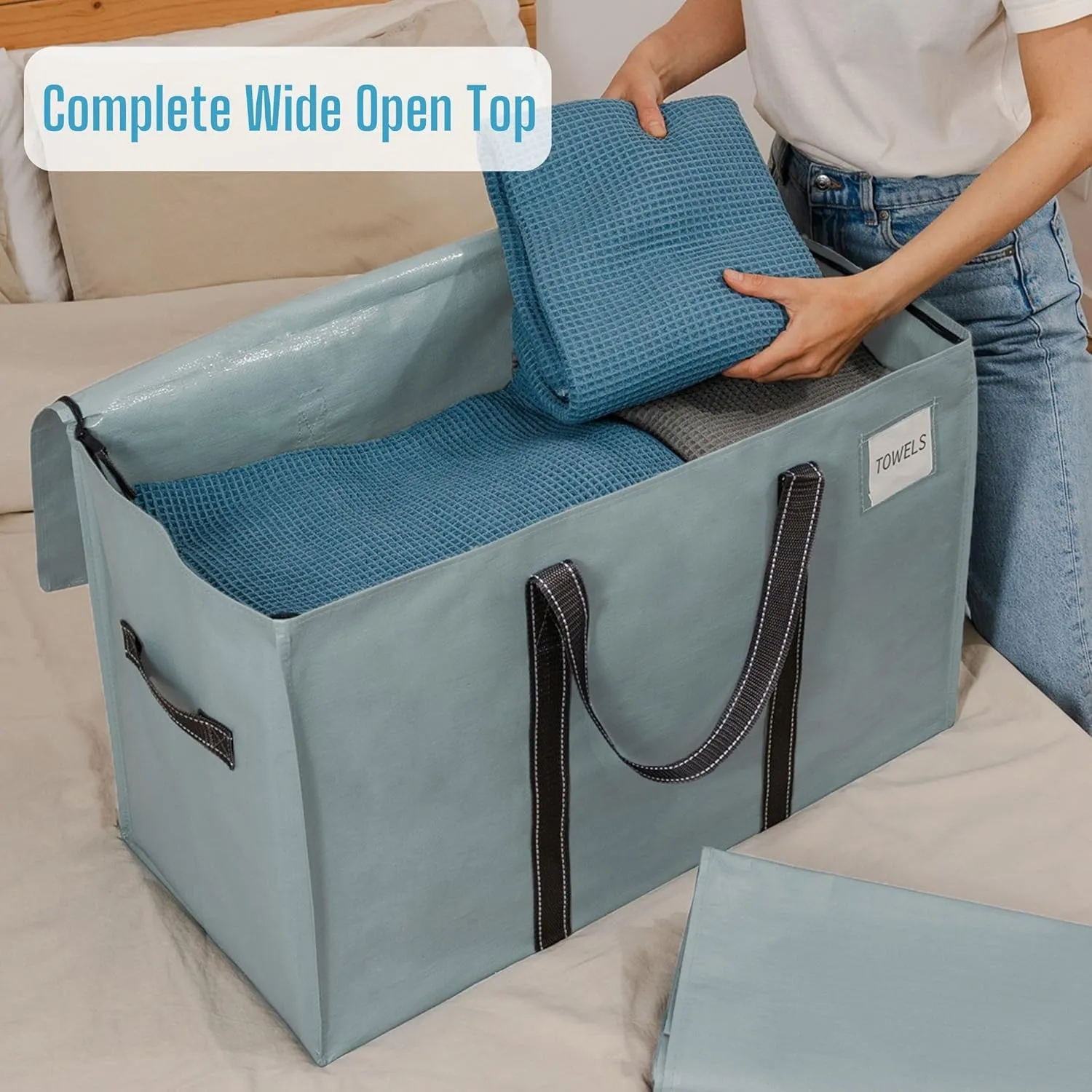 VENO 8 Pack Moving Bags, Heavy Duty, Moving Boxes Alternative, Packing Storage Supplies for Dorm Room Essentials with Zipper for Clothes, Extra Large Totes for Packaging (Light Blue Matte, 8 Pack)