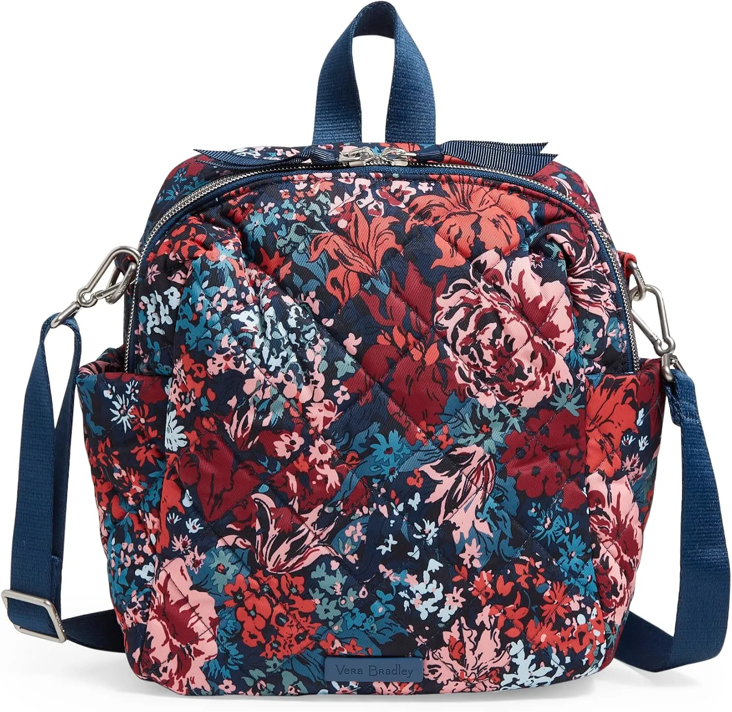 Vera Bradley Women's Performance Twill Convertible Small Backpack, Cabbage Rose Cabernet, One Size