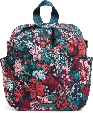 Vera Bradley Women's Performance Twill Convertible Small Backpack, Cabbage Rose Cabernet, One Size