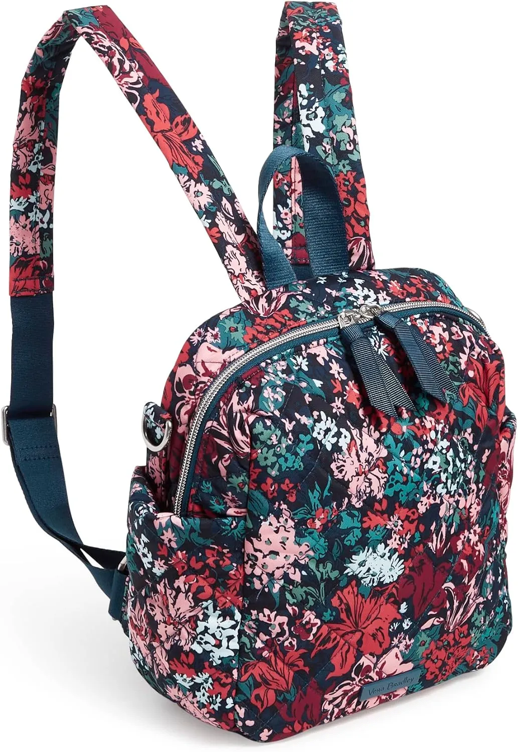 Vera Bradley Women's Performance Twill Convertible Small Backpack, Cabbage Rose Cabernet, One Size