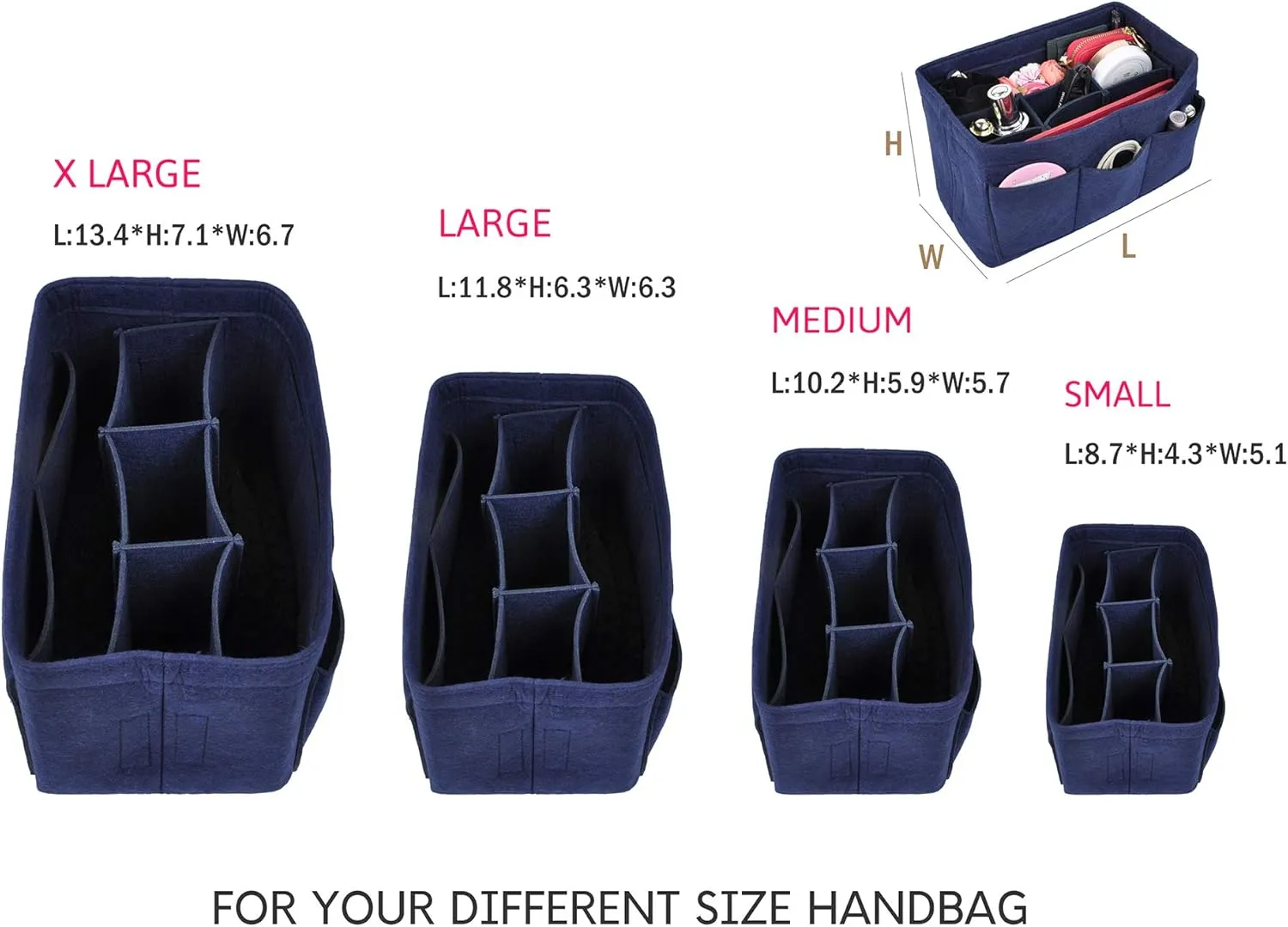Vercord Felt Purse Organizer Handbag Insert Liner Shaper Bag in Bags for Speedy Neverfull Tote Navy Medium
