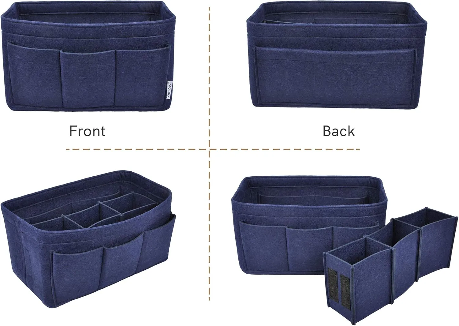 Vercord Felt Purse Organizer Handbag Insert Liner Shaper Bag in Bags for Speedy Neverfull Tote Navy Medium