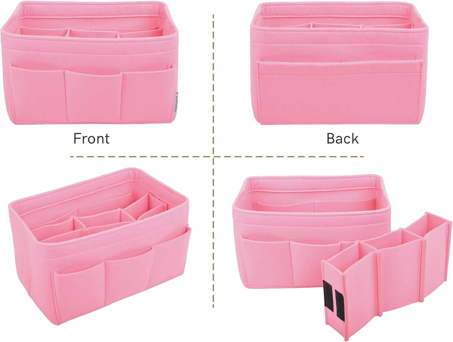 Vercord Felt Purse Organizer Handbag Insert Liner Shaper Bag in Bags for Speedy Neverfull Tote Pink Xlarge
