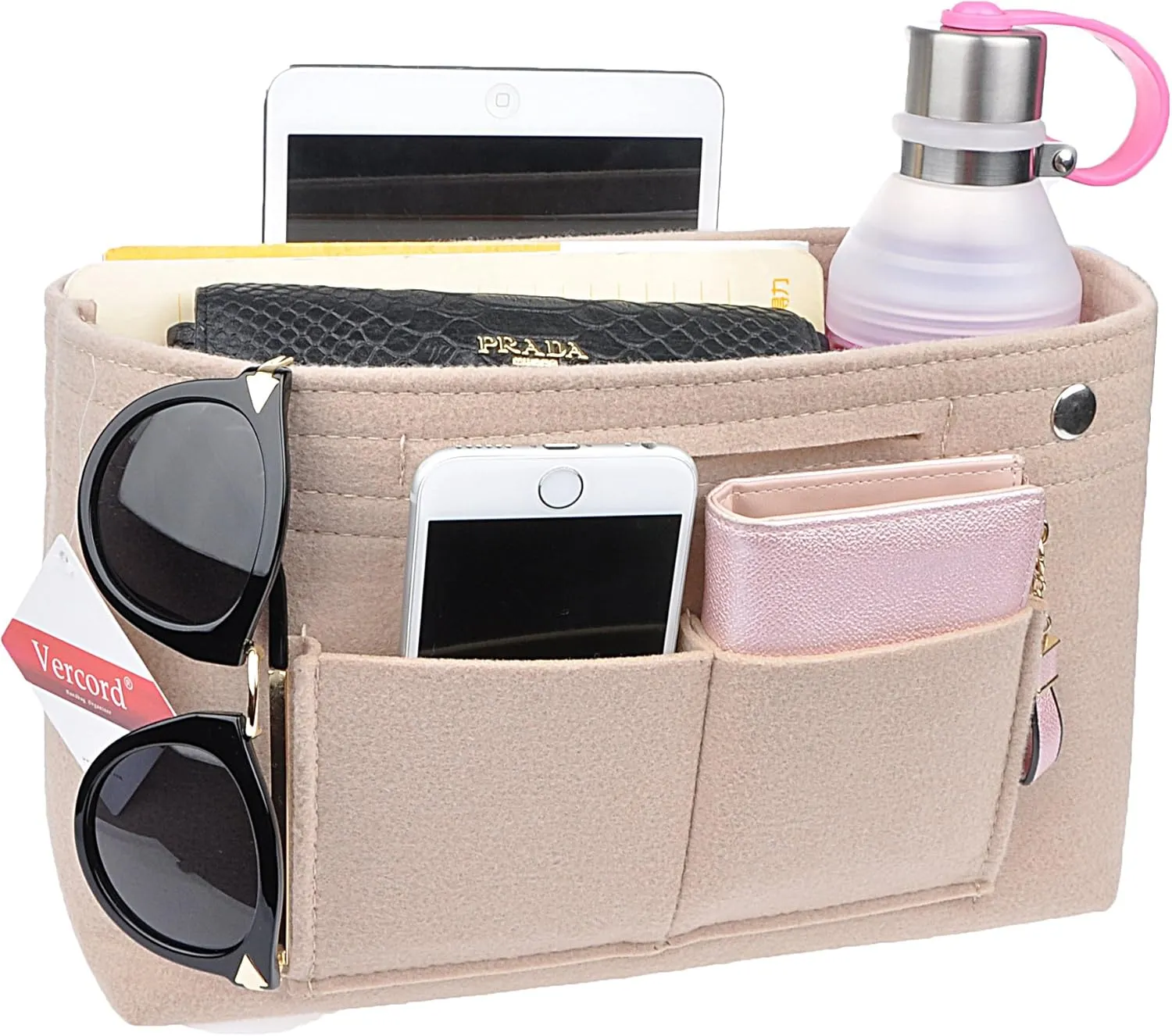 Vercord Felt Purse Tote Organizer Insert Divider Inside Handbag for Women Medium Beige, 11 inch x7.1 inch x3.5 inch