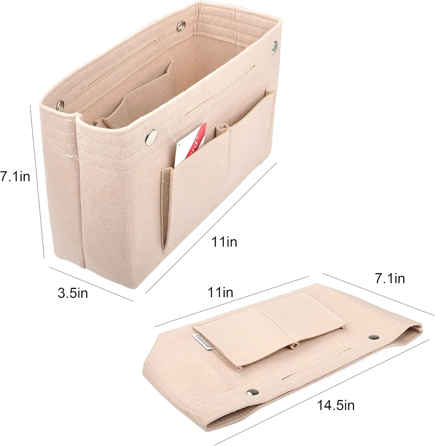 Vercord Felt Purse Tote Organizer Insert Divider Inside Handbag for Women Medium Beige, 11 inch x7.1 inch x3.5 inch