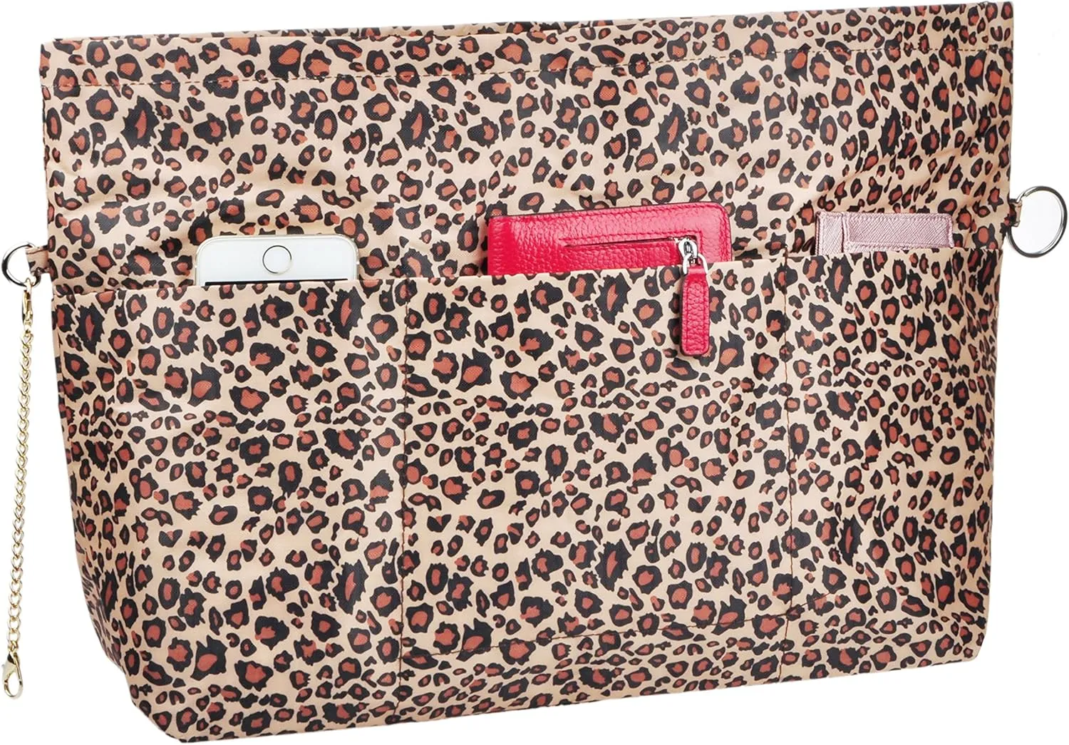 Vercord Handbag Purse Bag Insert Organizers Extra Thick Large Travel Handbag Organizer Leopard