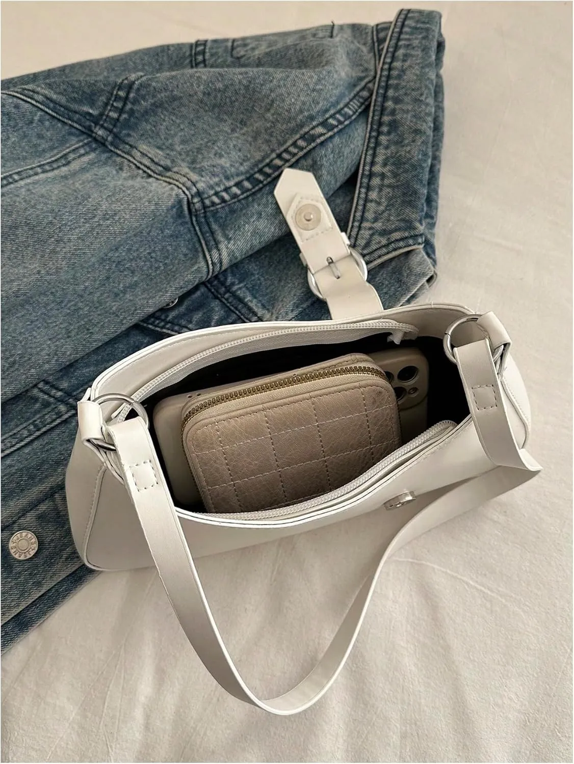 Verdusa Women's Buckle Zipper Crescent Shoulder Handbags Vintage Top Handle Underarm Bags
