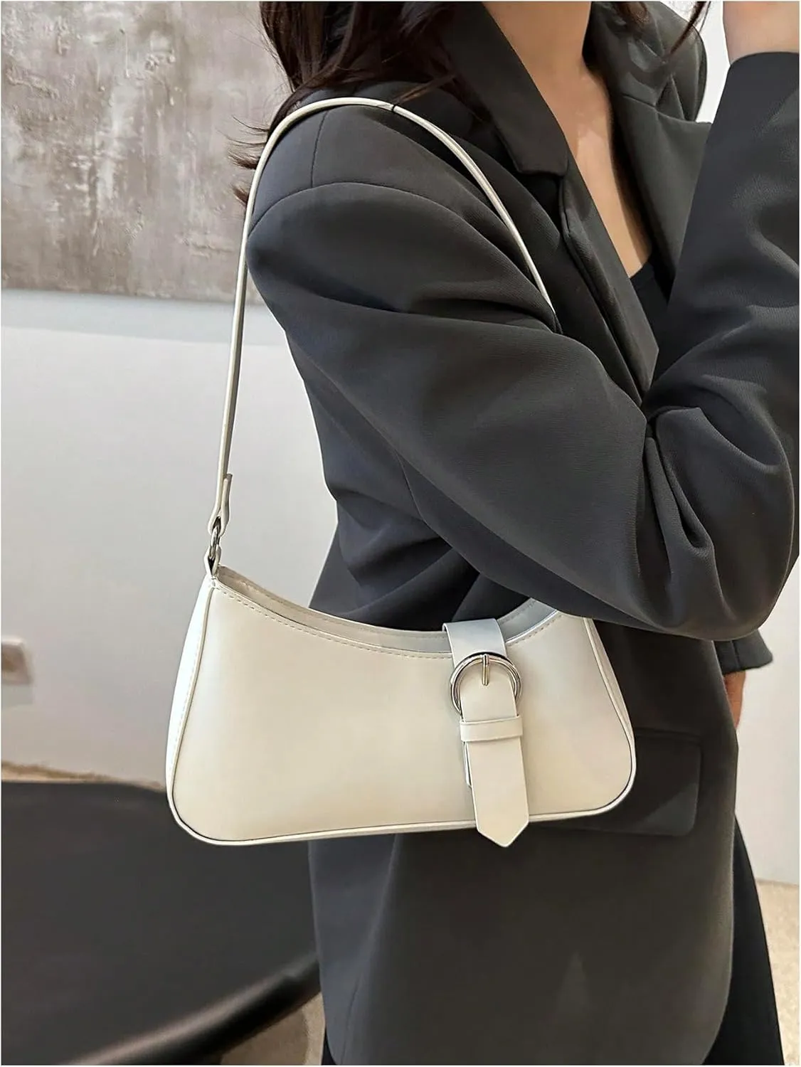 Verdusa Women's Buckle Zipper Crescent Shoulder Handbags Vintage Top Handle Underarm Bags