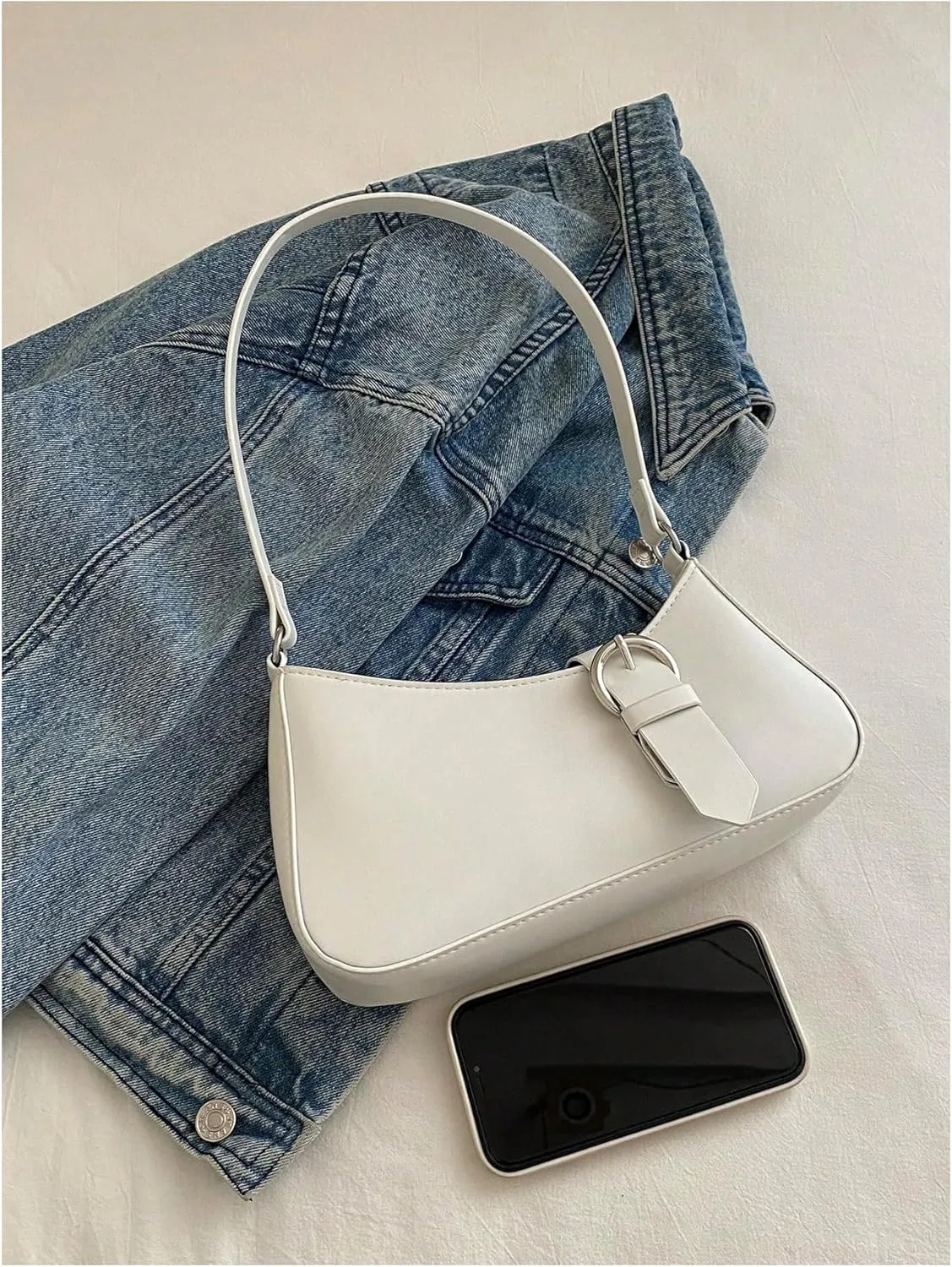 Verdusa Women's Buckle Zipper Crescent Shoulder Handbags Vintage Top Handle Underarm Bags